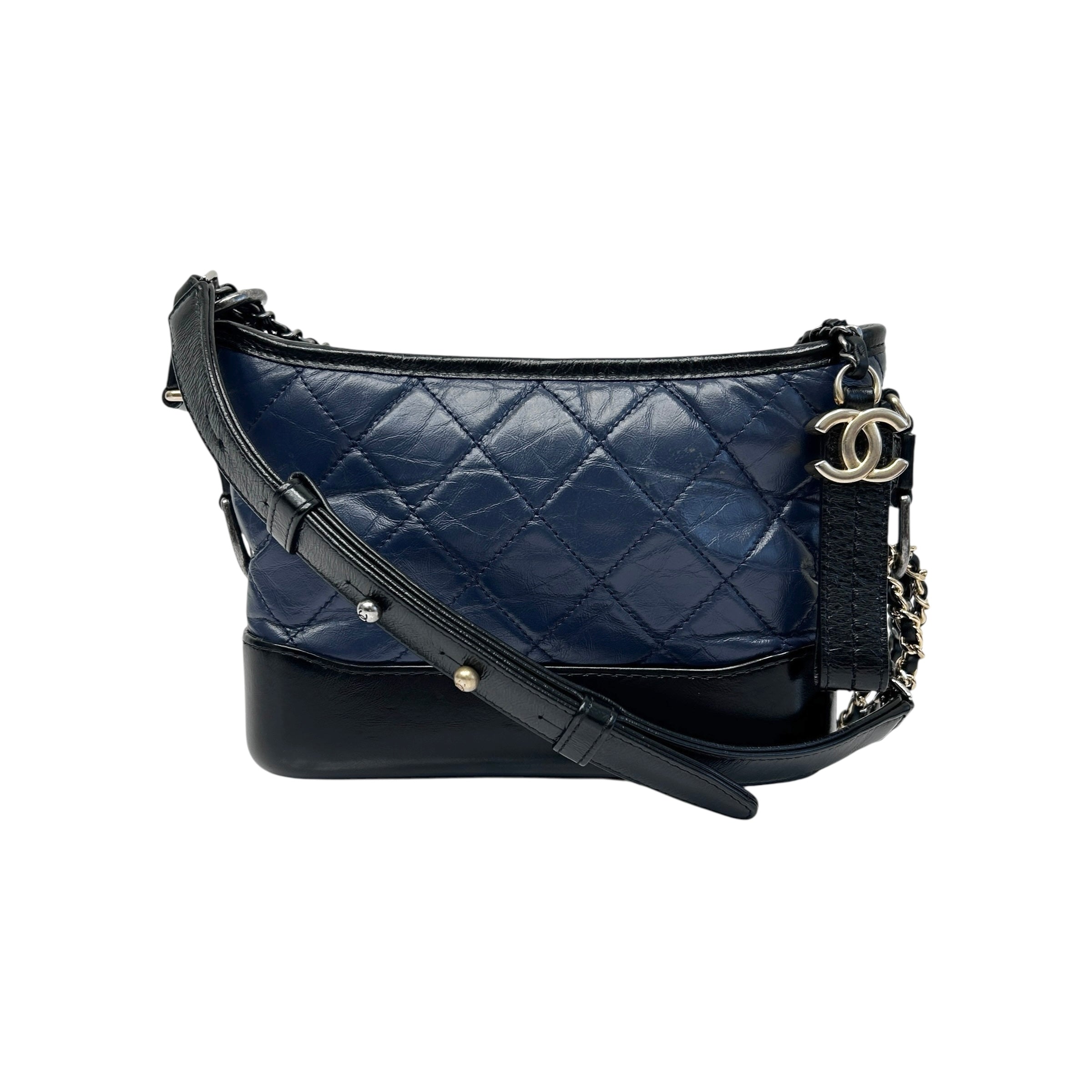 Blue Quilted Aged Calfskin Leather Small Gabrielle Hobo Bag w/GHW/SHW/RHW