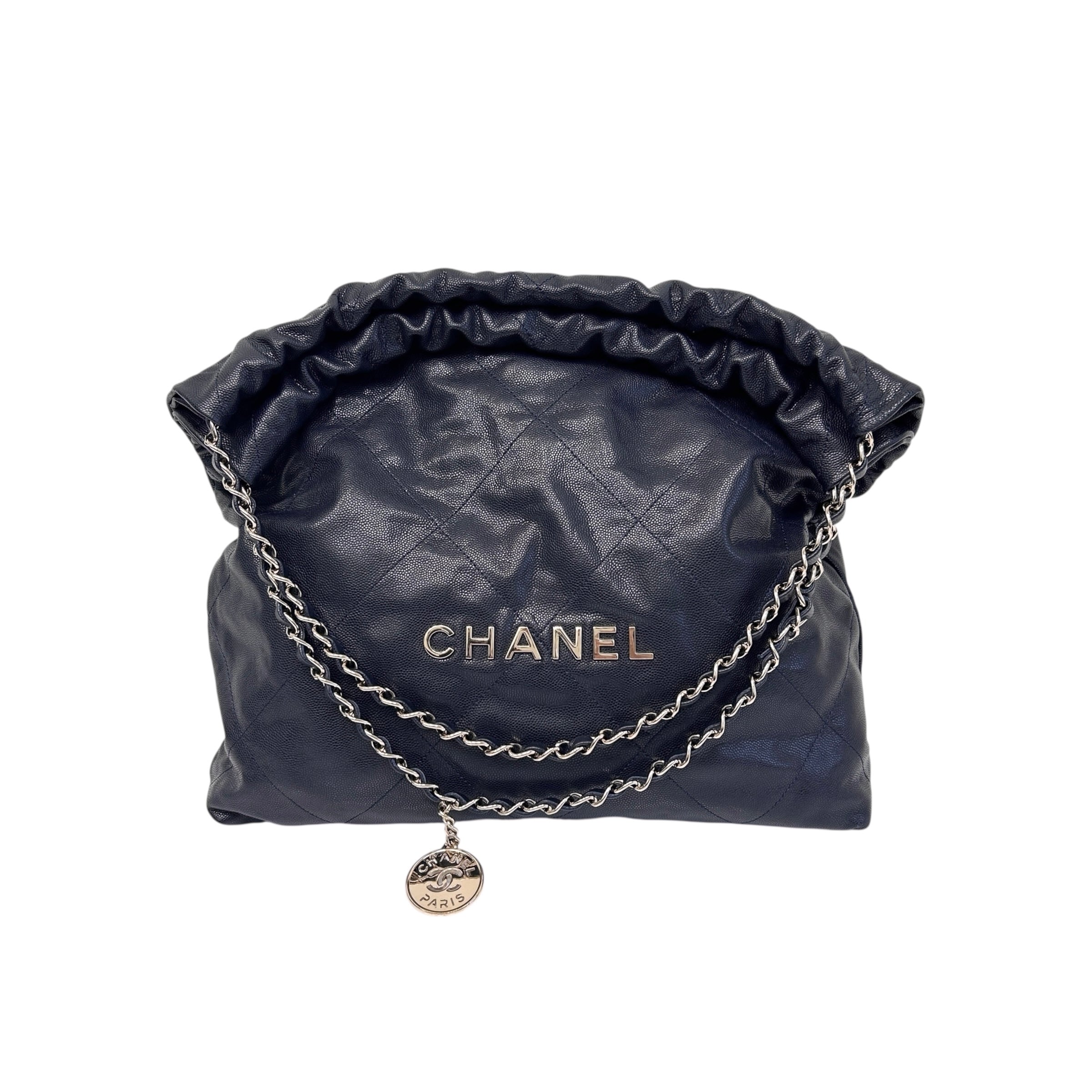 Navy Quilted Shiny Caviar Leather 22 Small Hobo Bag w/GHW