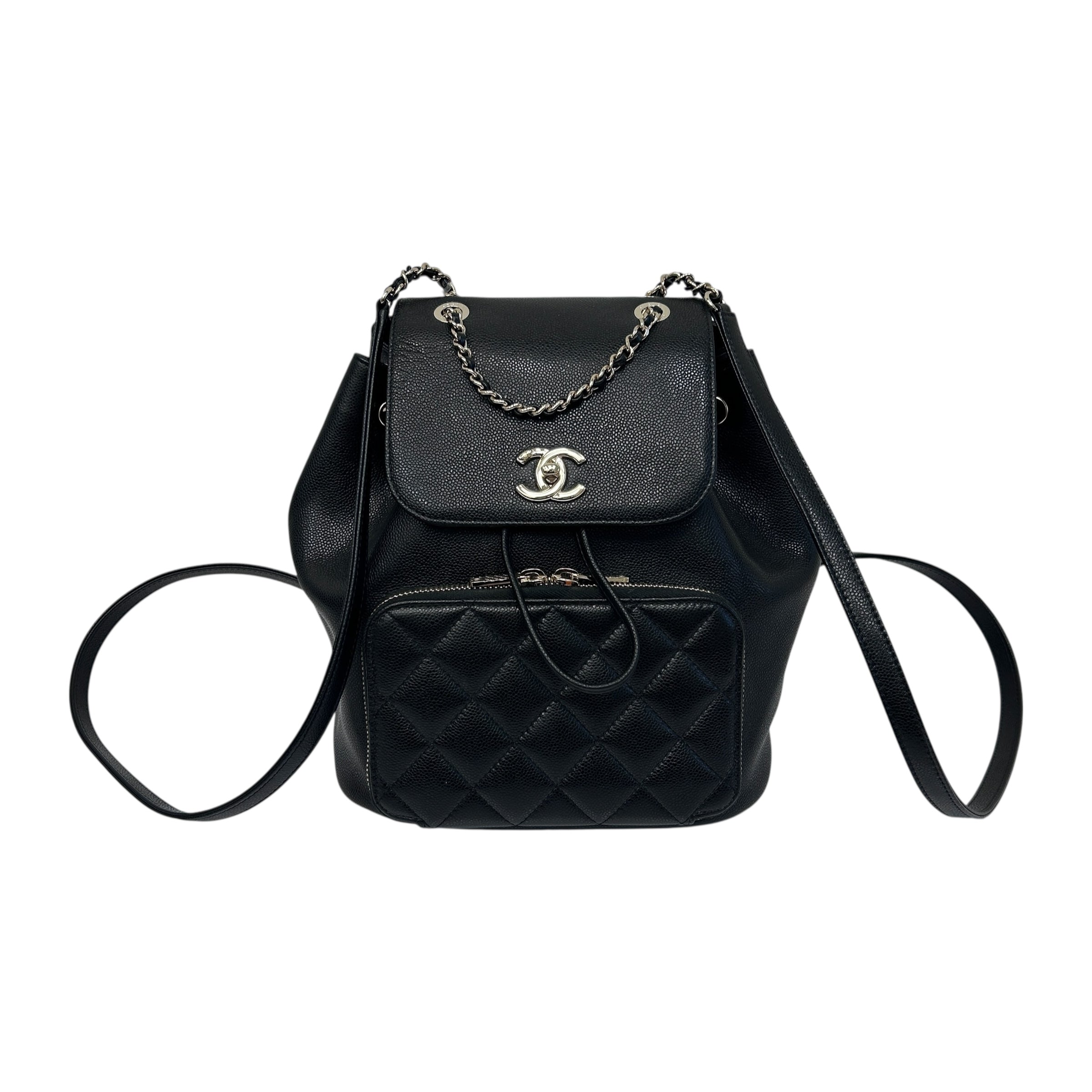 Black Quilted Caviar Leather Business Affinity Backpack Bag w/GHW