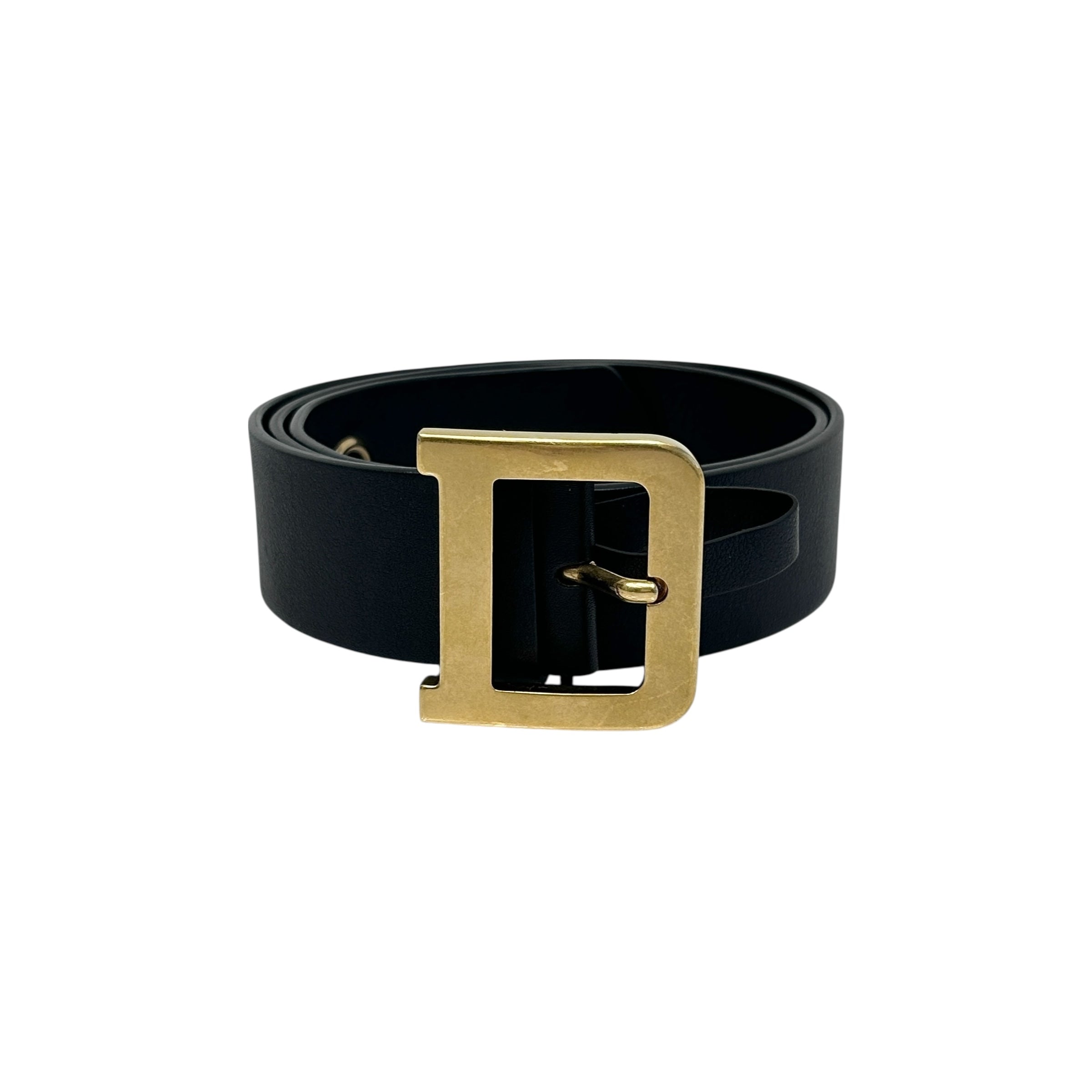 Black Leather D Buckle Waist Belt