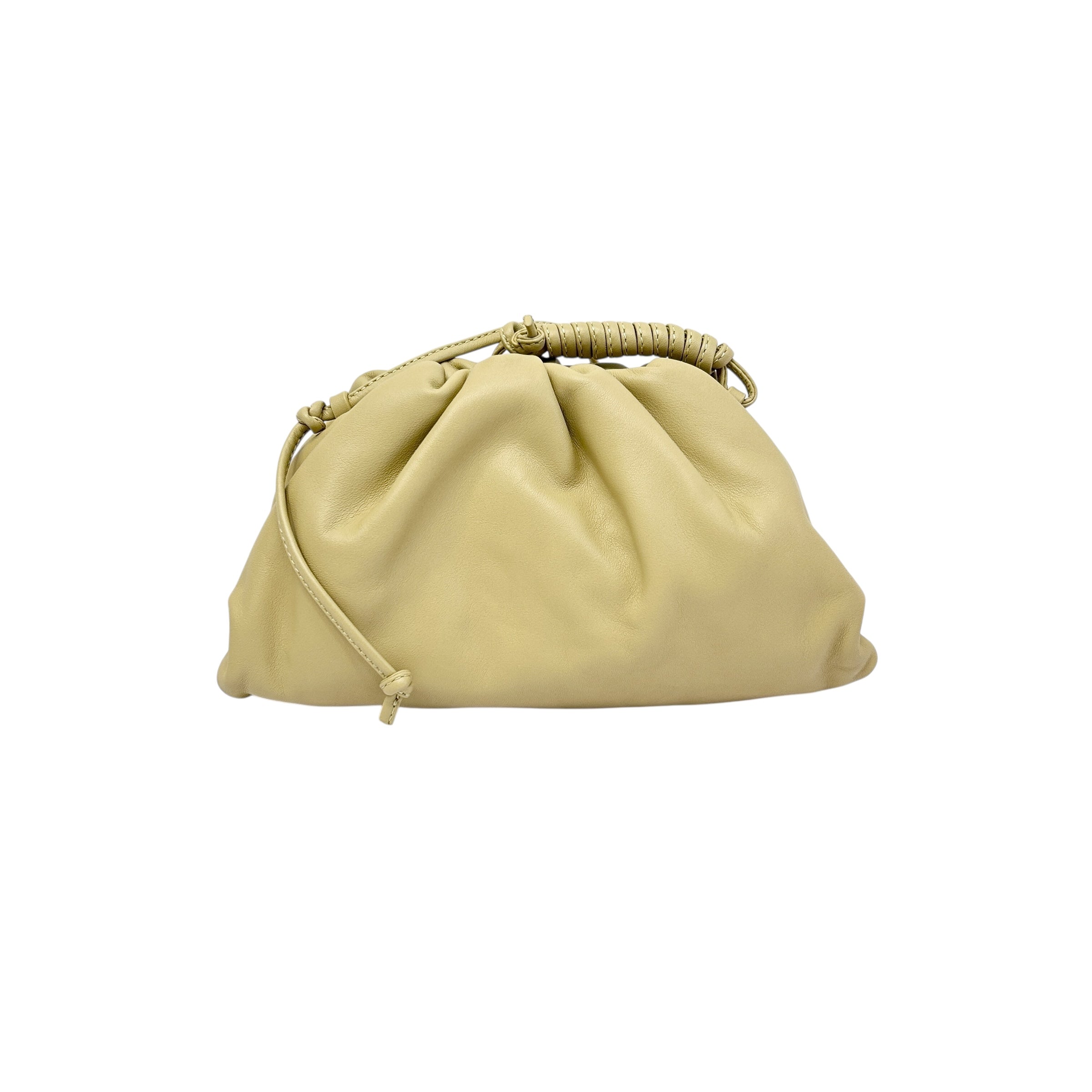 Beige Leather Mini Pouch Clutch Bag