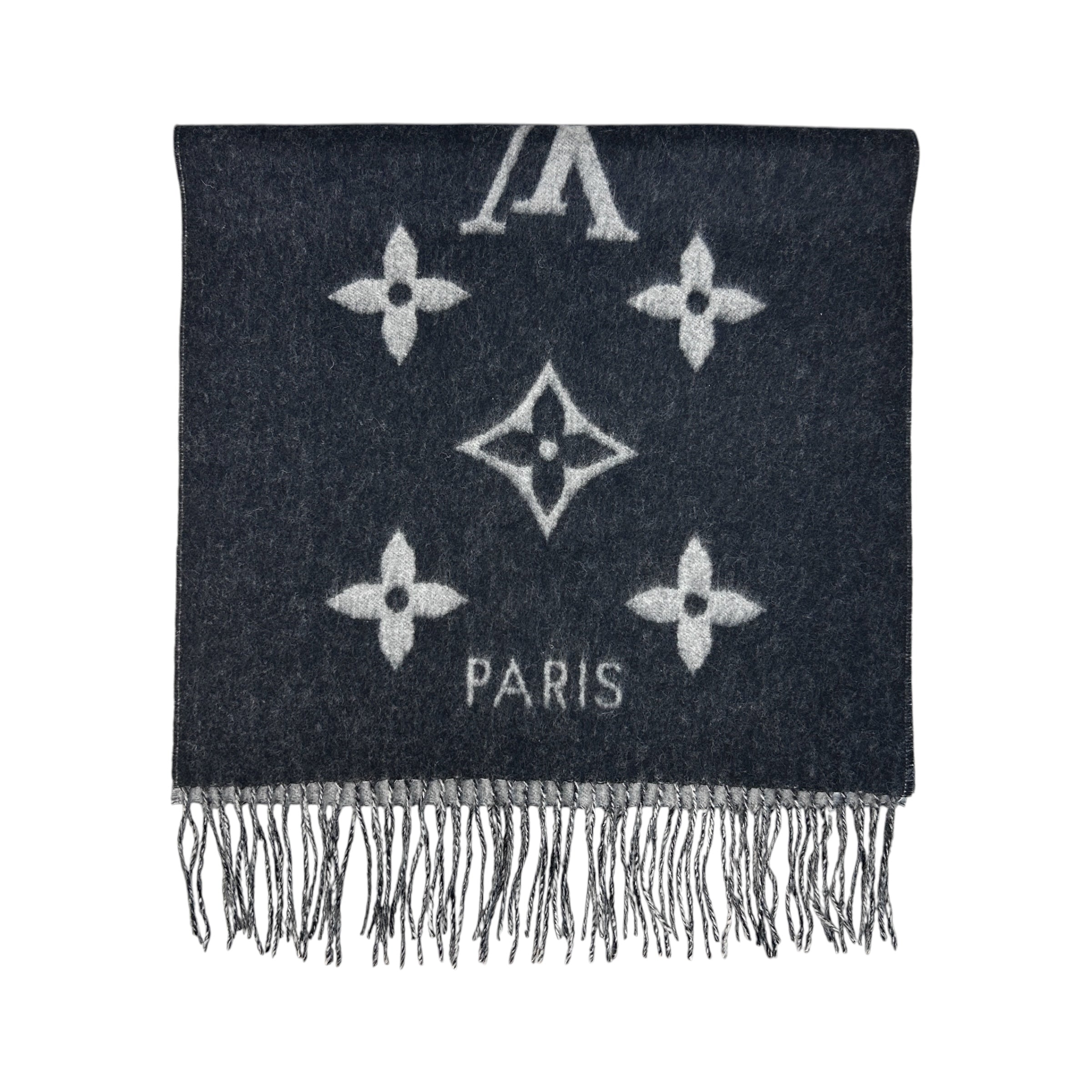 Black/Gray 100% Cashmere Monogram Reykjavik Scarf