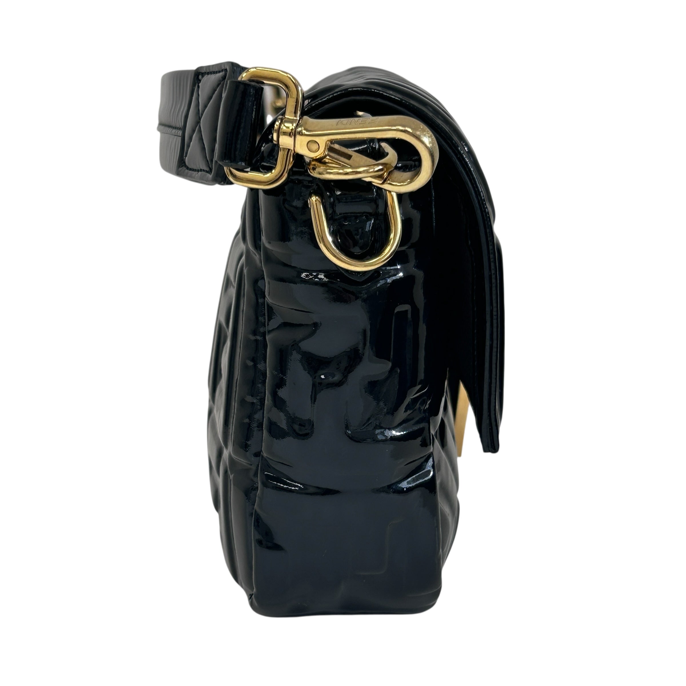 Black Large Zucca Embossed Patent Baguette Bag w/strap GHW