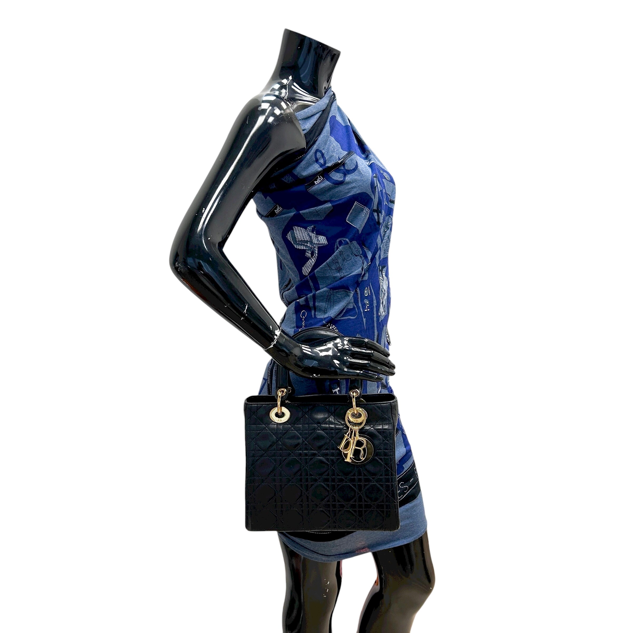 Vintage Black Quilted Leather Medium Lady Dior w/GHW