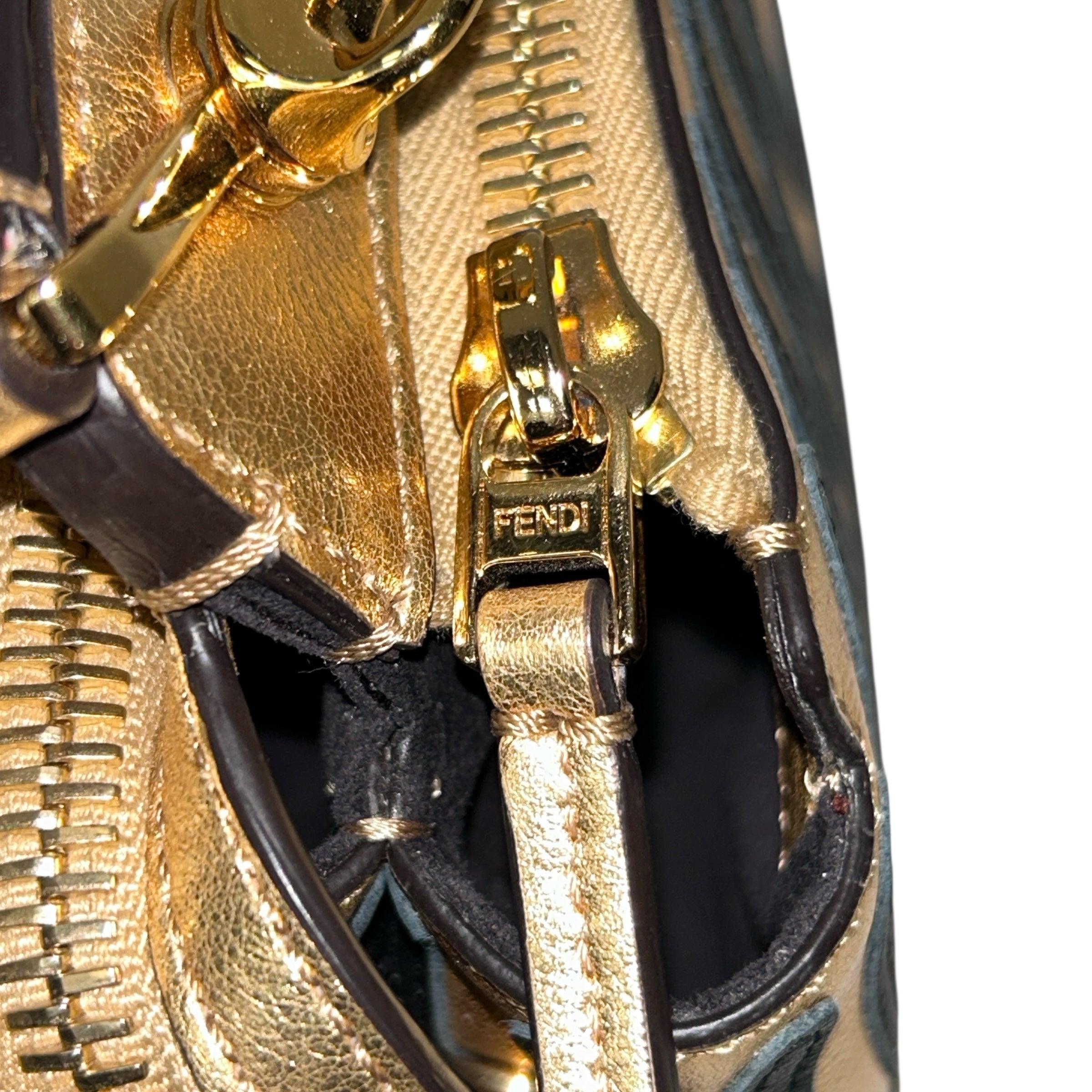 Gold Metallic Leather Hypnotic Dotcom Small Two-way Bag w/GHW