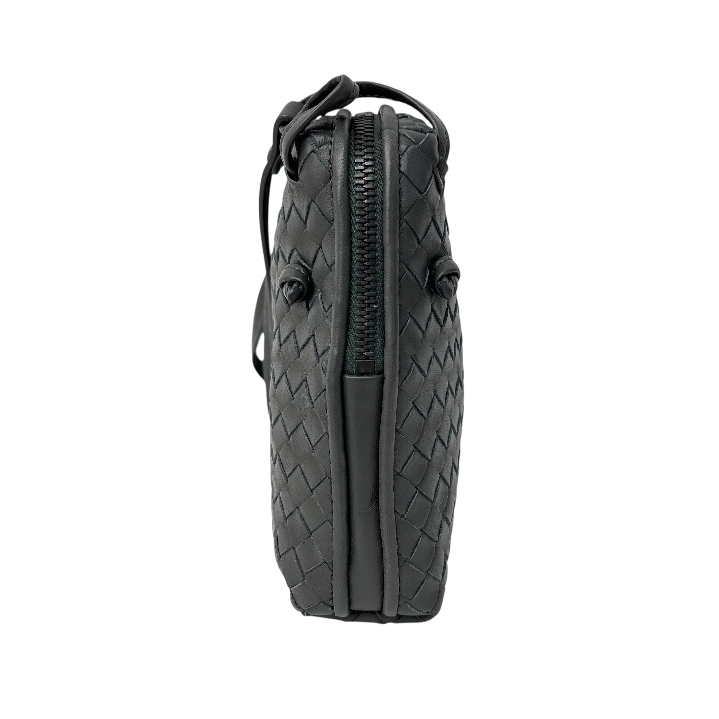 Grey Intrecciato Woven Nappa Leather Nodini Crossbody Bag w/Gunmetal HW