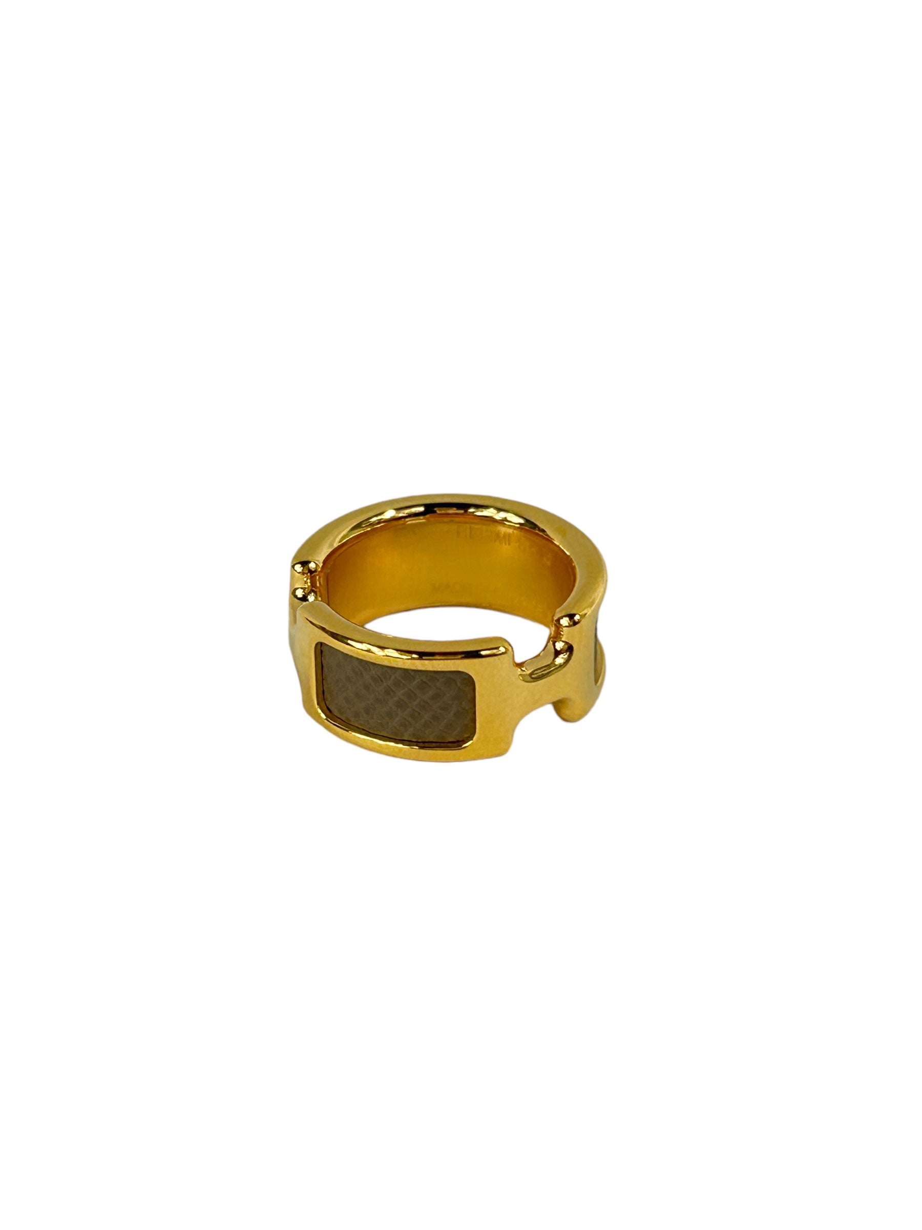 Etoupe Epsom Calfskin Leather Gold Plated Olympe PM Ring