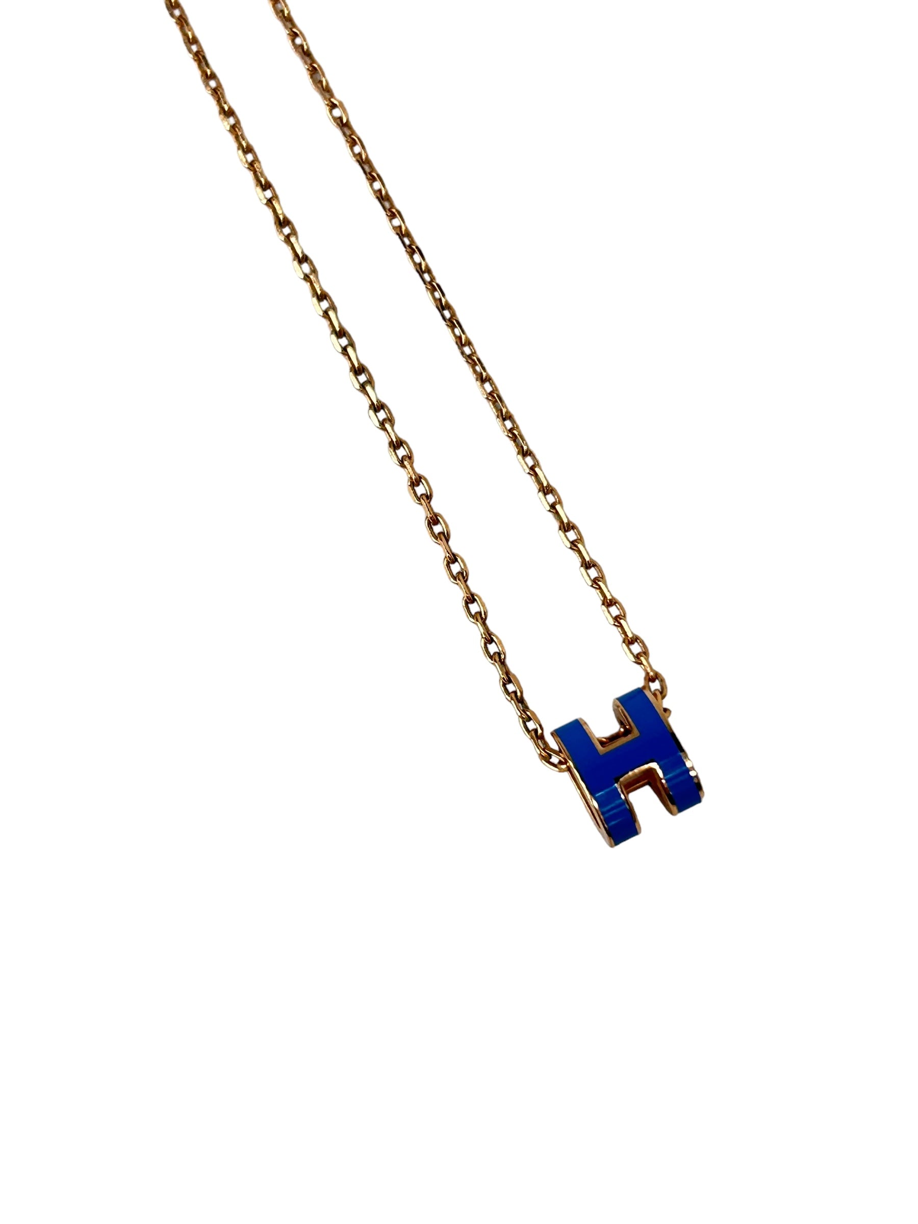 Mini H Pop Blue Enamel Rose Gold Pendant Necklace