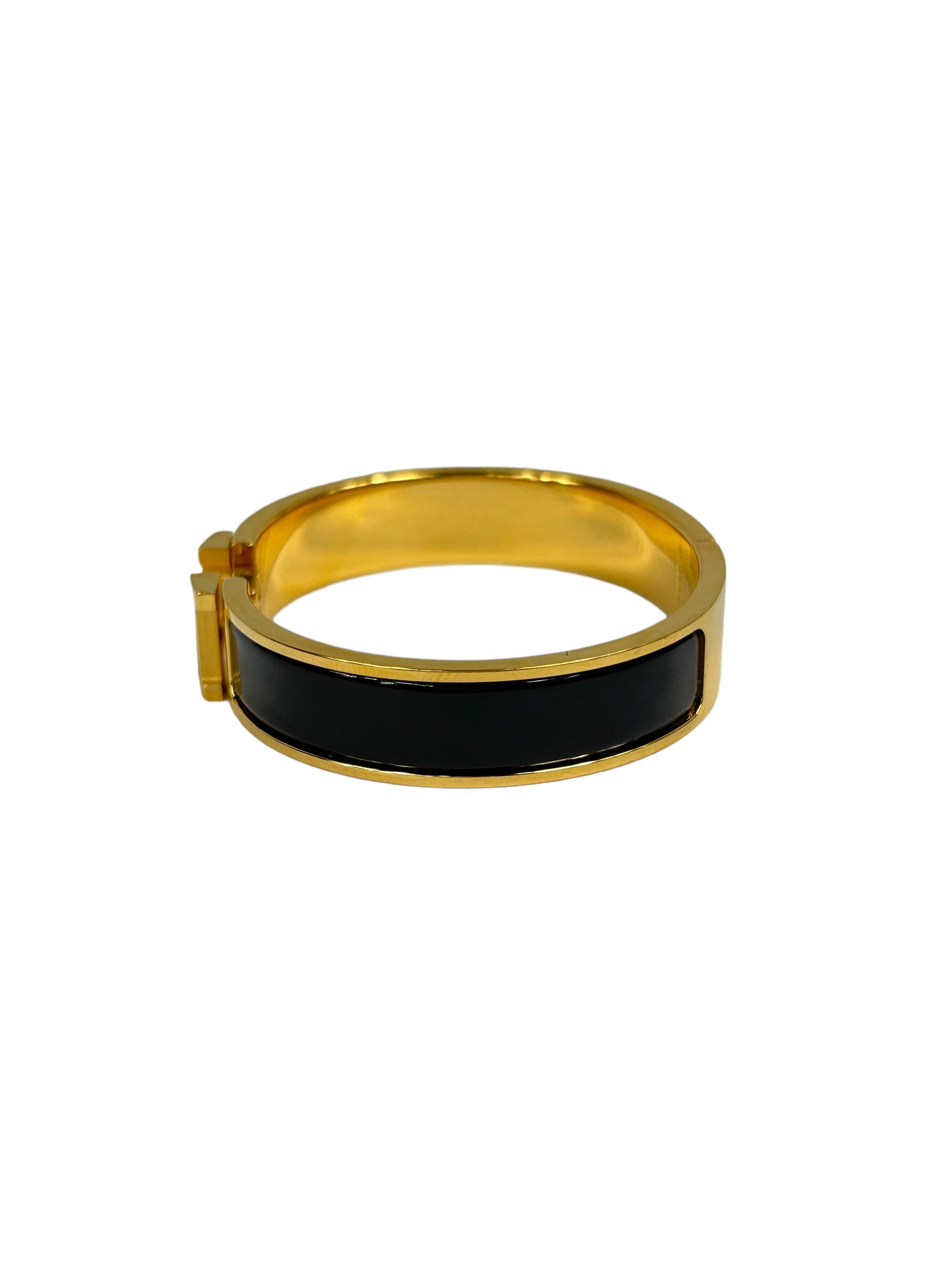 Black Enamel Yellow Gold Clic H Bracelet