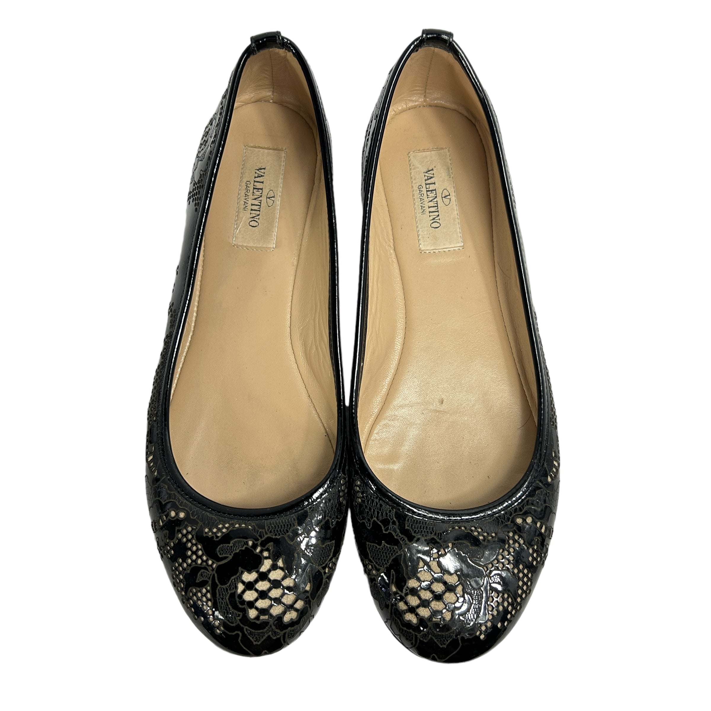 Black Lace Patent Flats