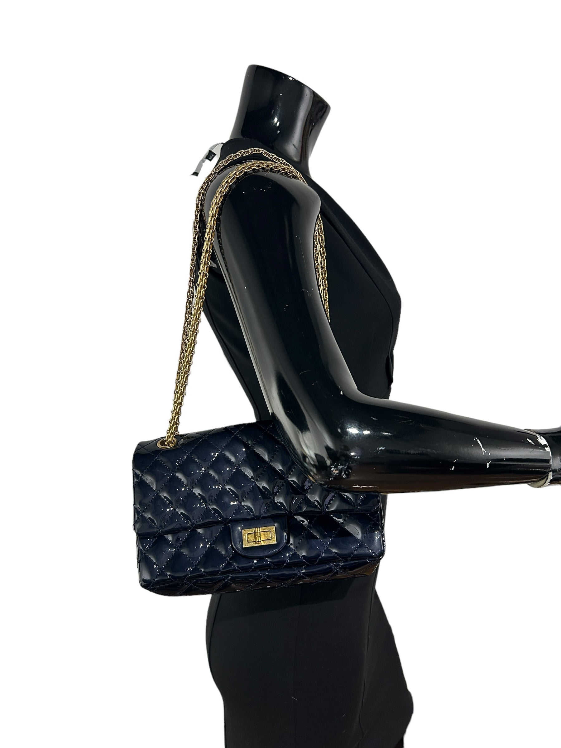 Dark Navy-Blue Patent Quilted Reissue Flap w/AGHW