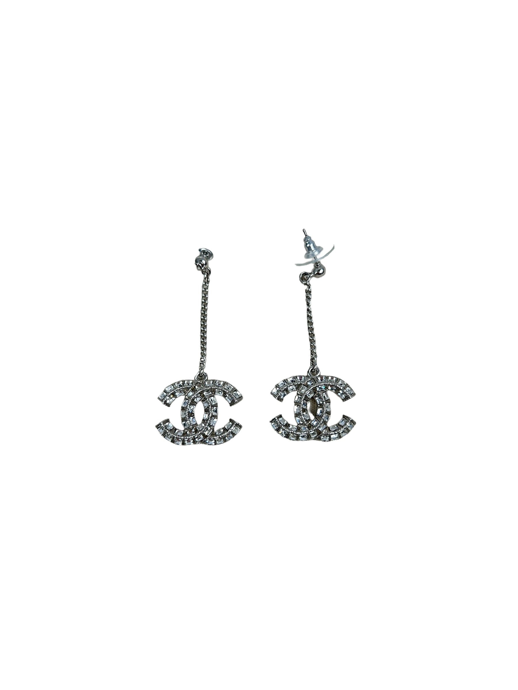 Princess Cut CC Crystal Drop Earrings w/SHW