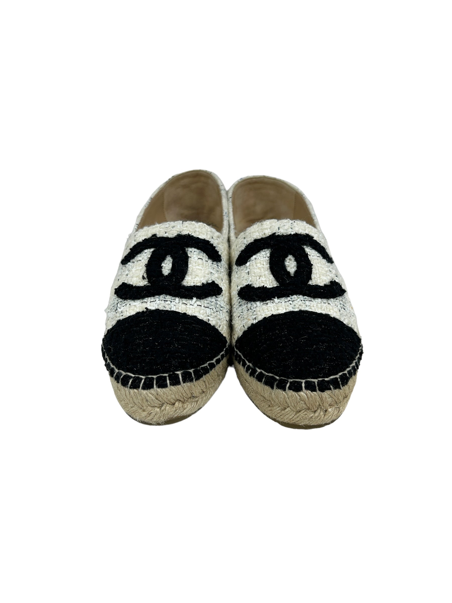 Black/ White Tweed Fabric Espadrilles