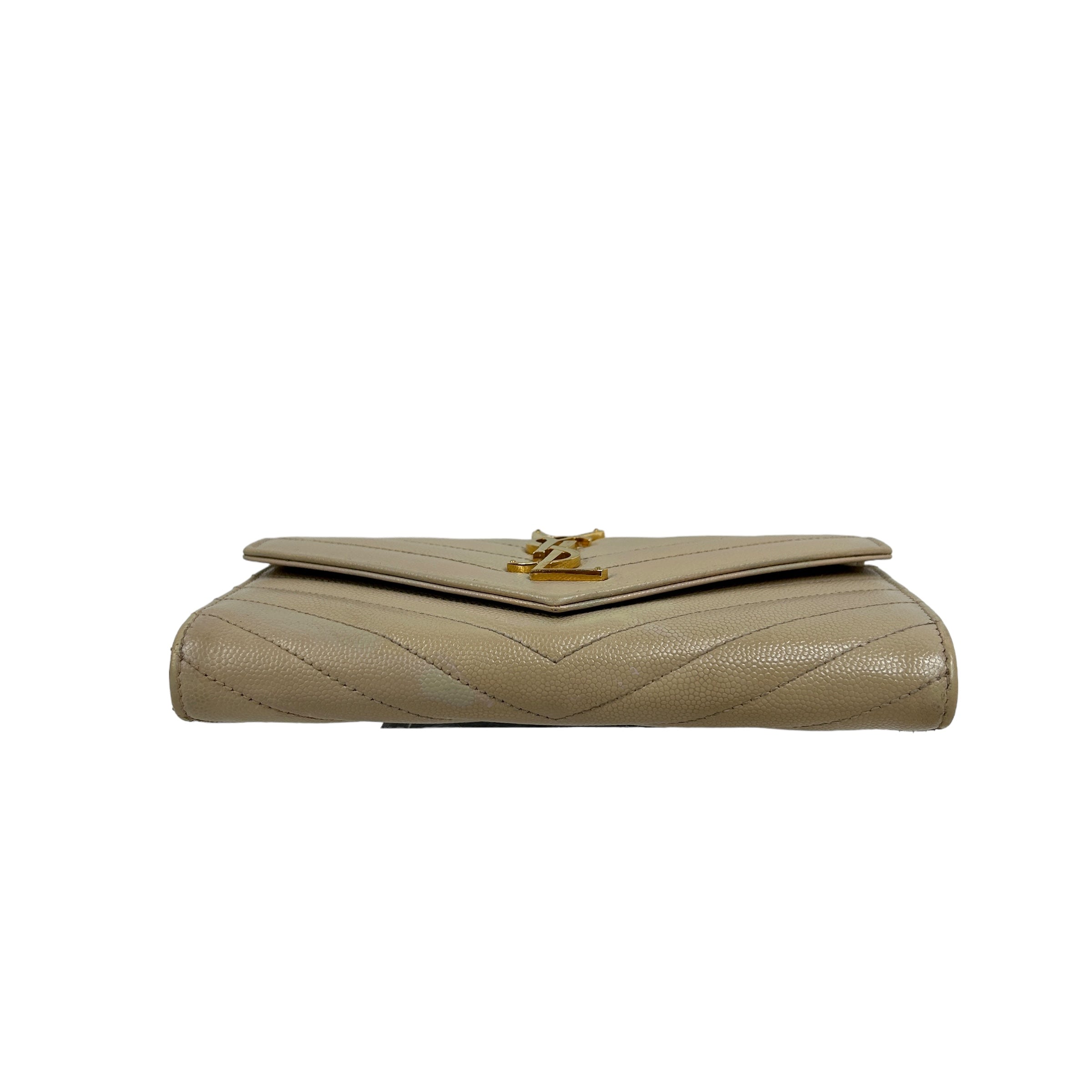 Grained Beige Chevron Leather Wallet w/GHW