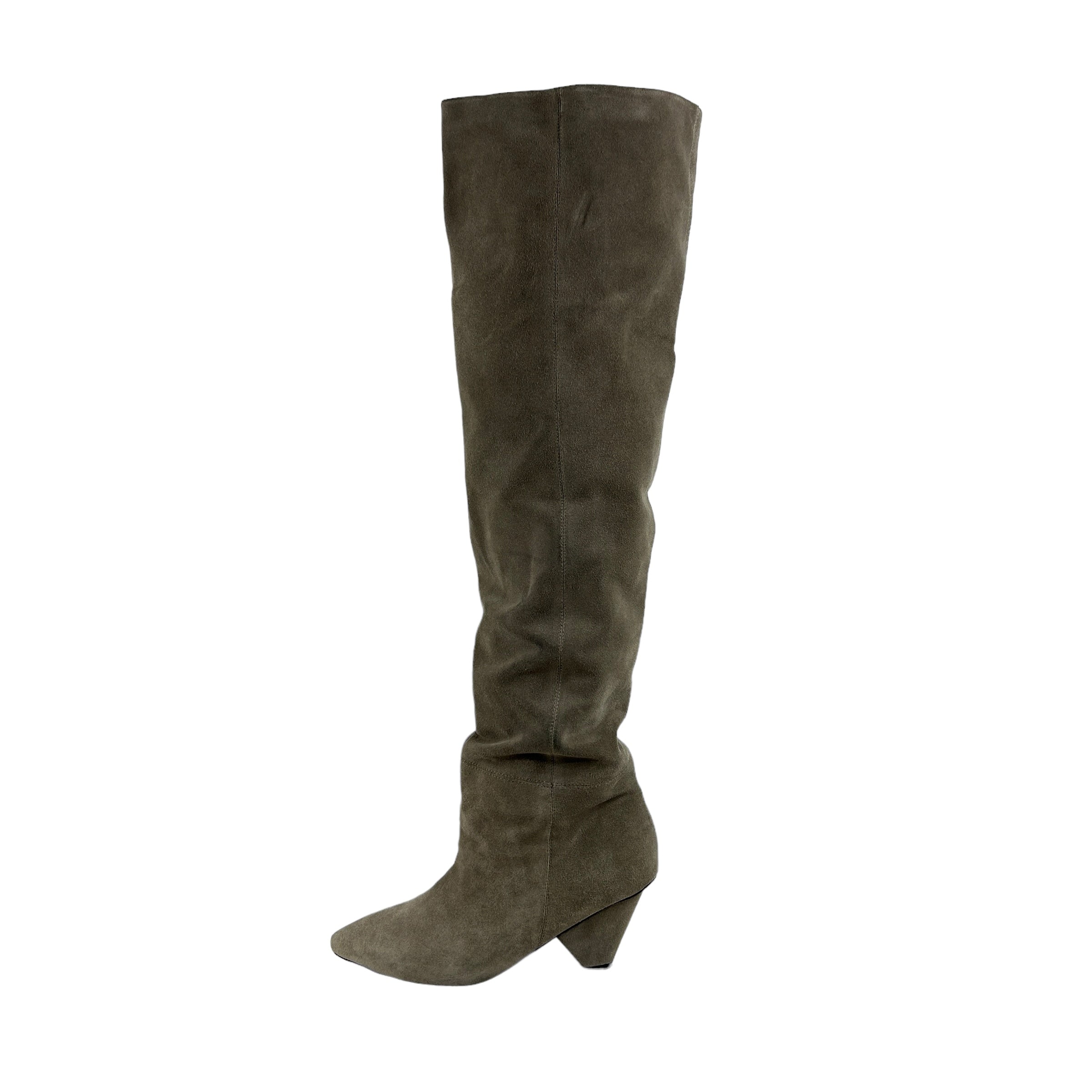 Senita Taupe Suede Tall Over the Knee Heeled Boots