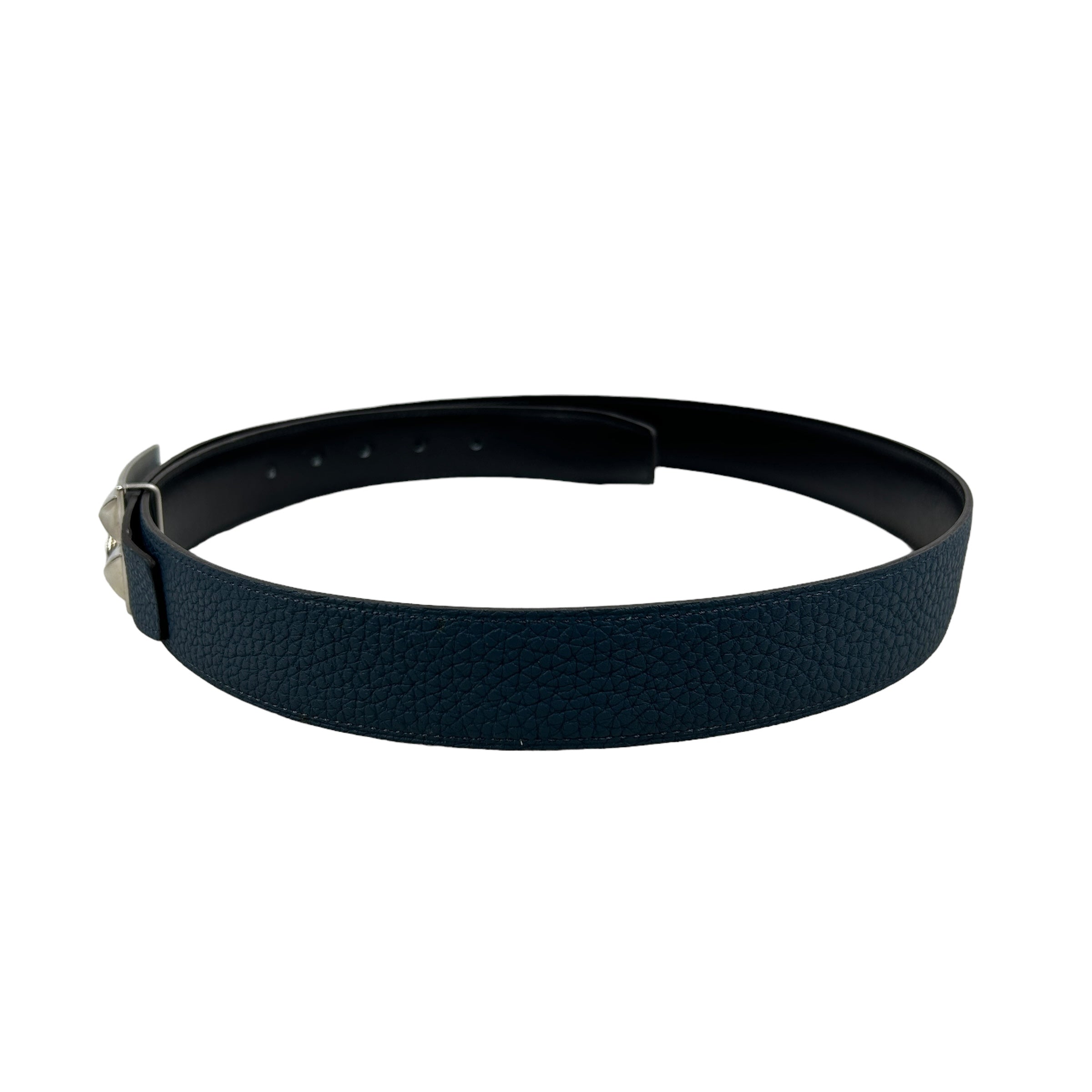 2 Tone Black Boxcalf Leather/Blue Clemence Leather Reversible Collier De Chien Belt w/PHW