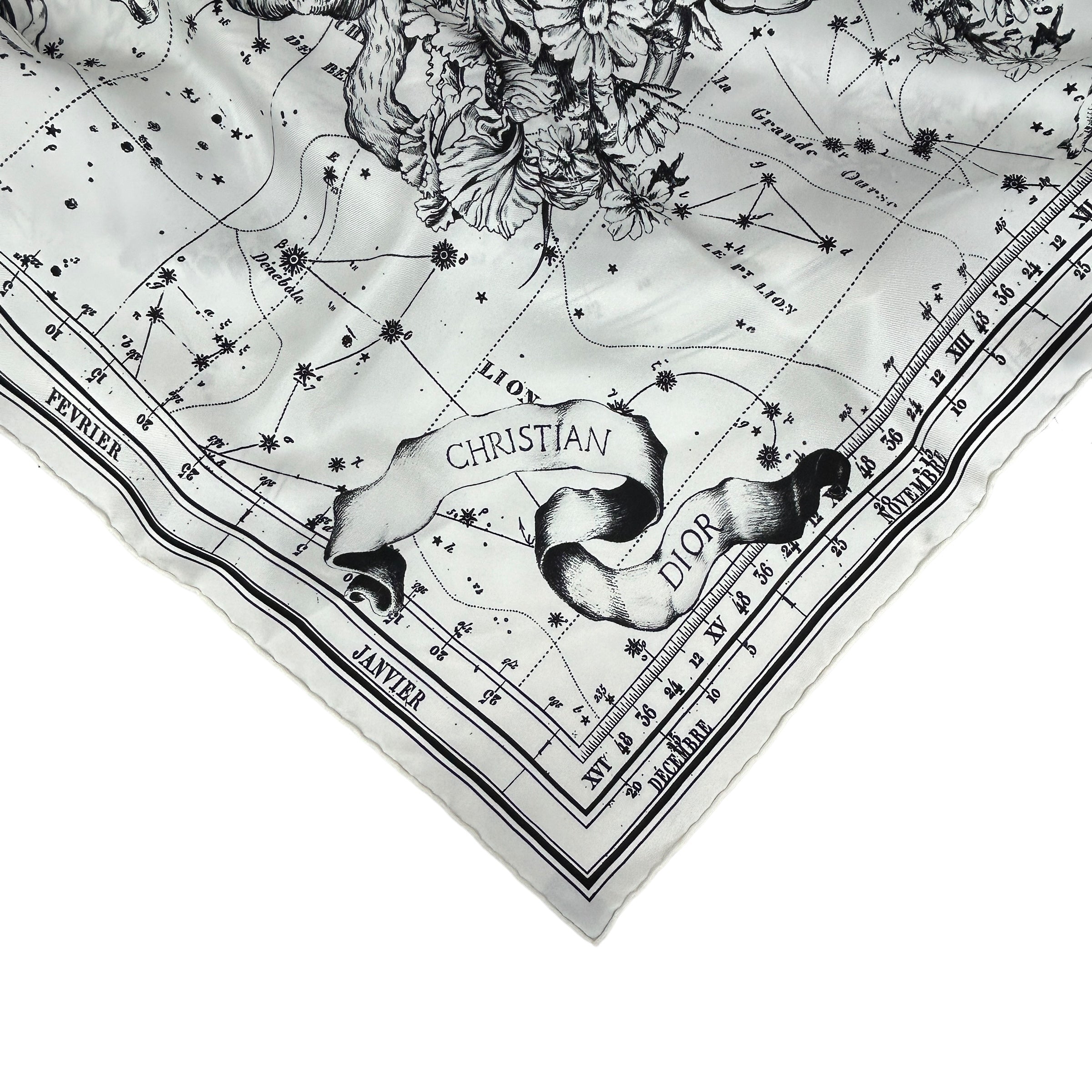 White/Black Silk Astrology Silk Scarf