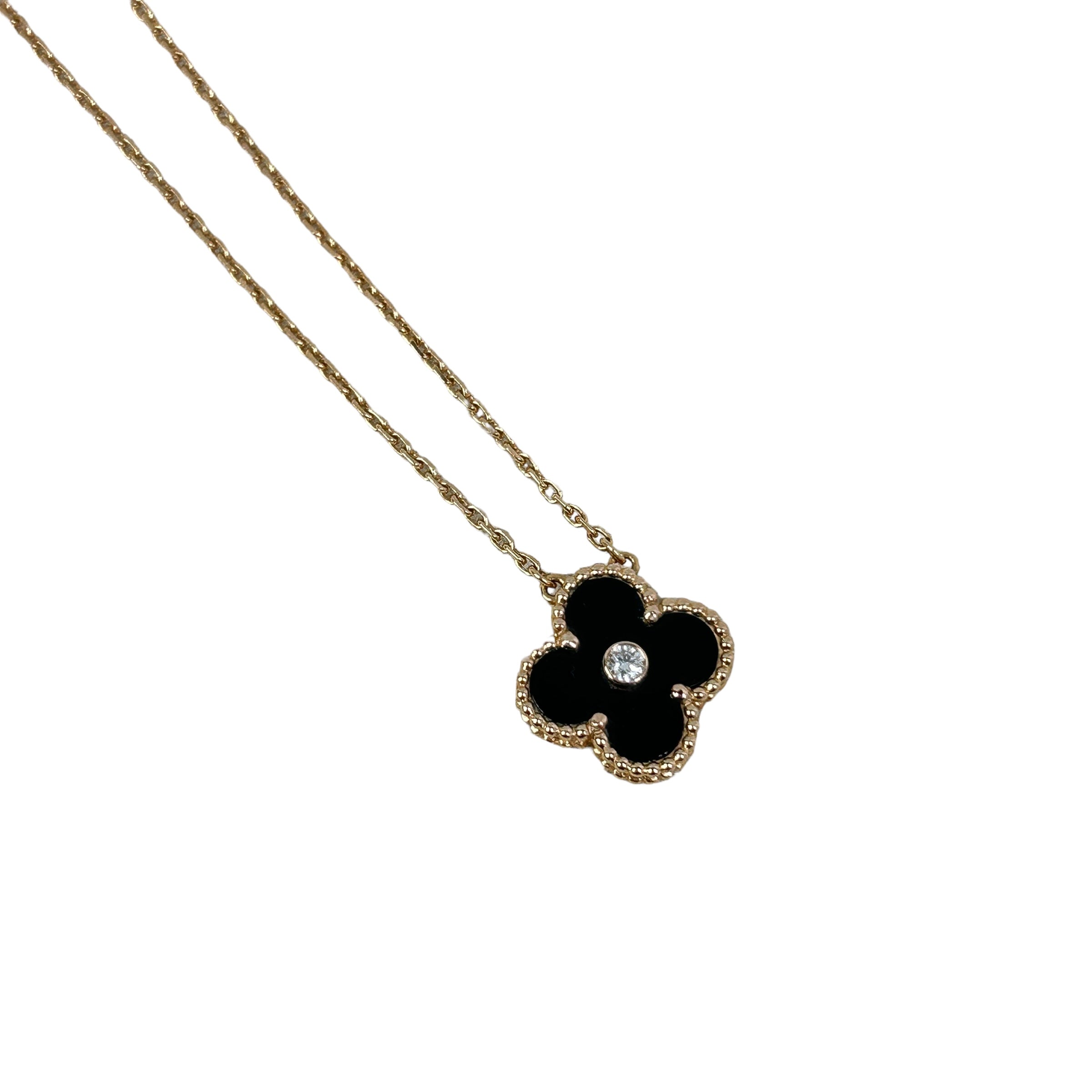 2017 Holiday Onyx/Diamond/ 18K Rose Gold Vintage Alhambra Pendant Necklace