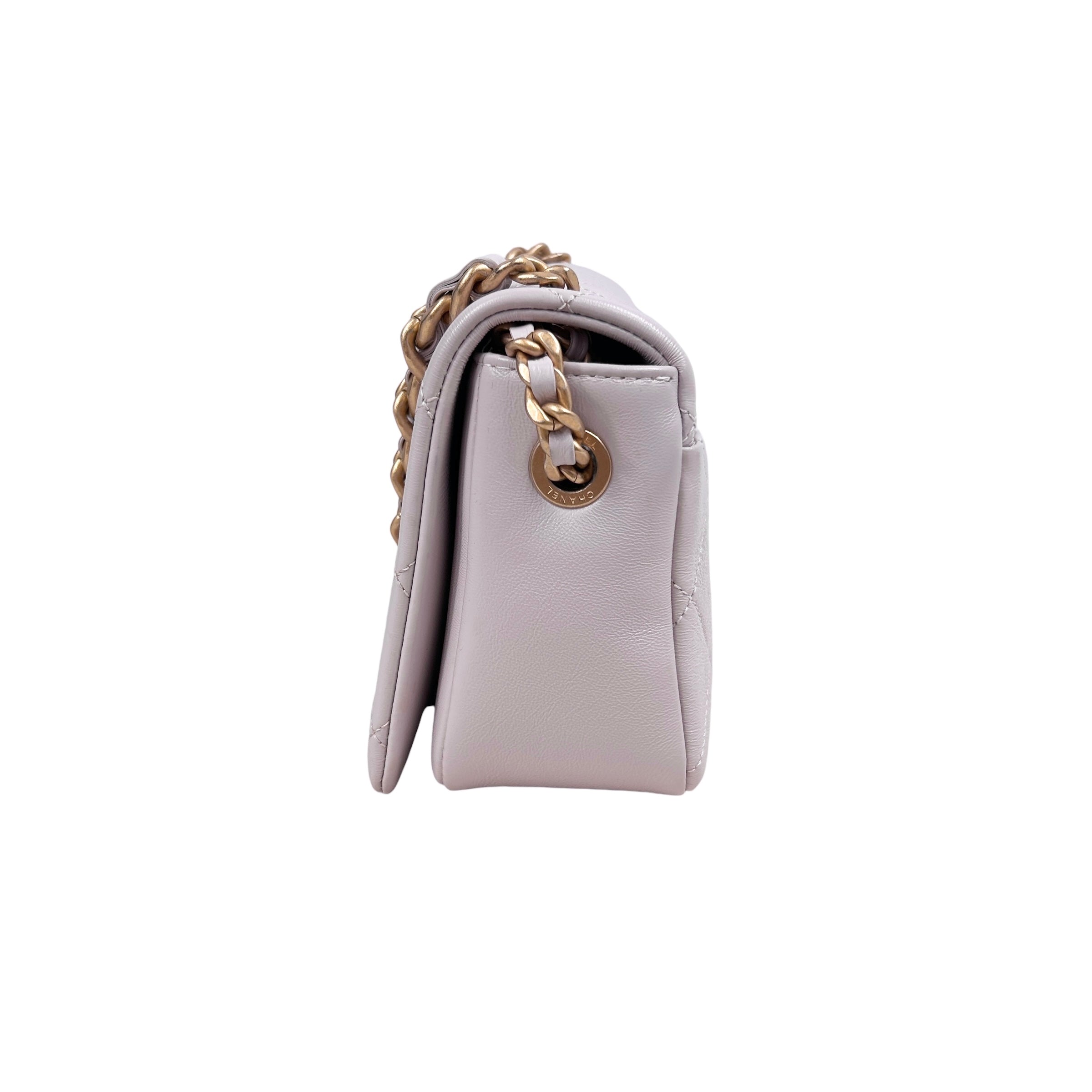 Light Pink Calfskin Quilted Chain Flap Bag w/AGHW