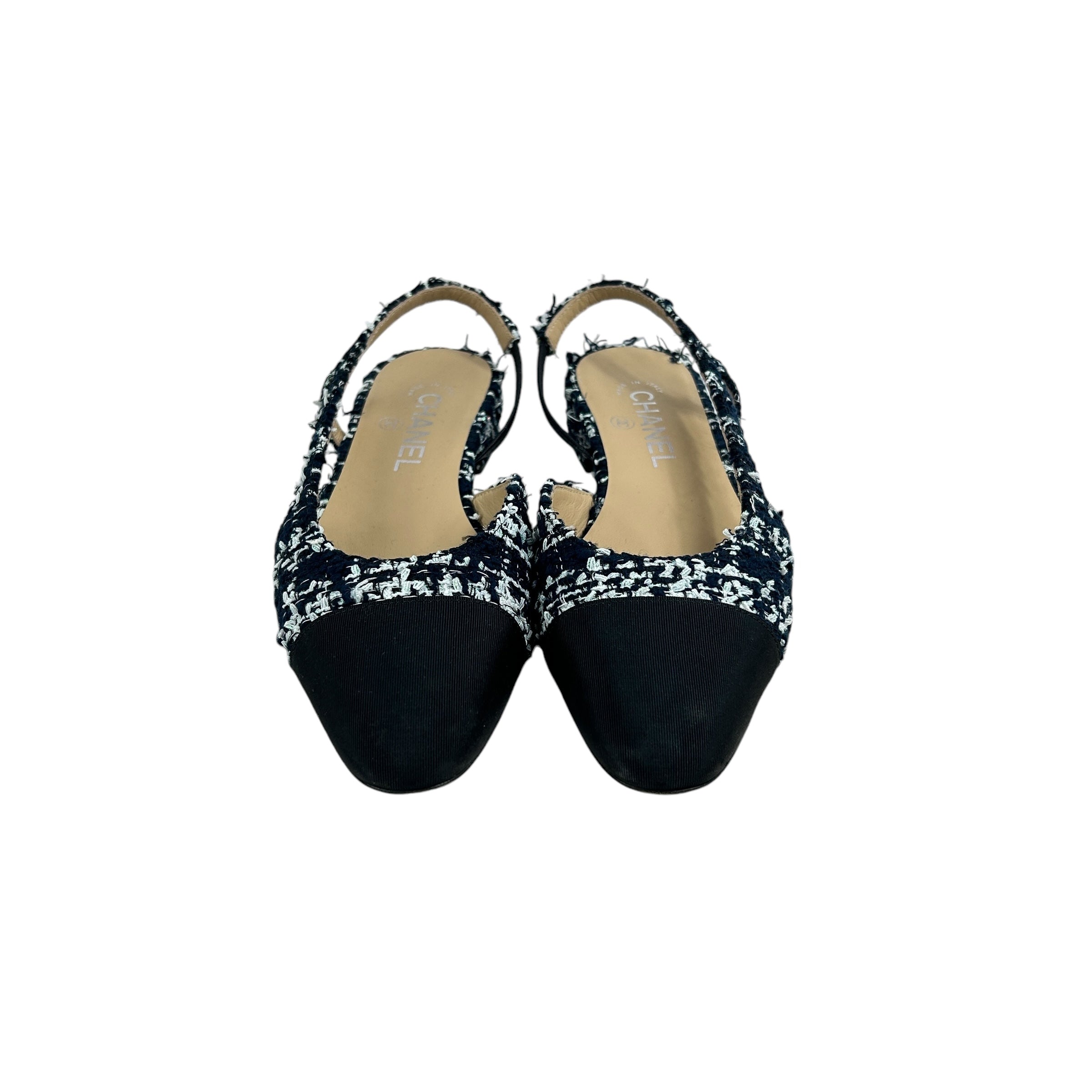 Black/White Sparkle Tweed Toe Cap Kitten Heels w/SHW