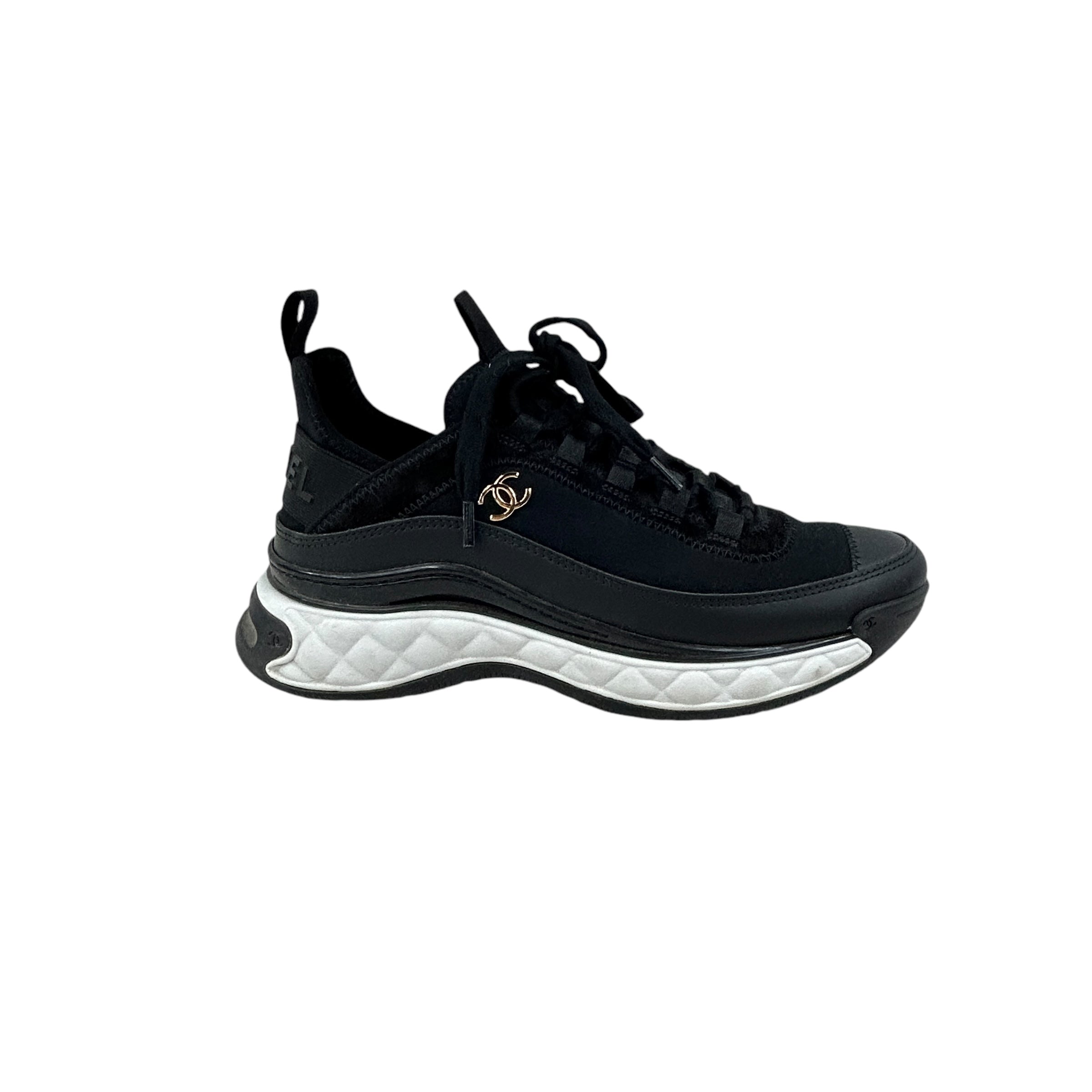 Black Velvet Calfskin and Mixed Fibers Tennis Sneaker w/GHW