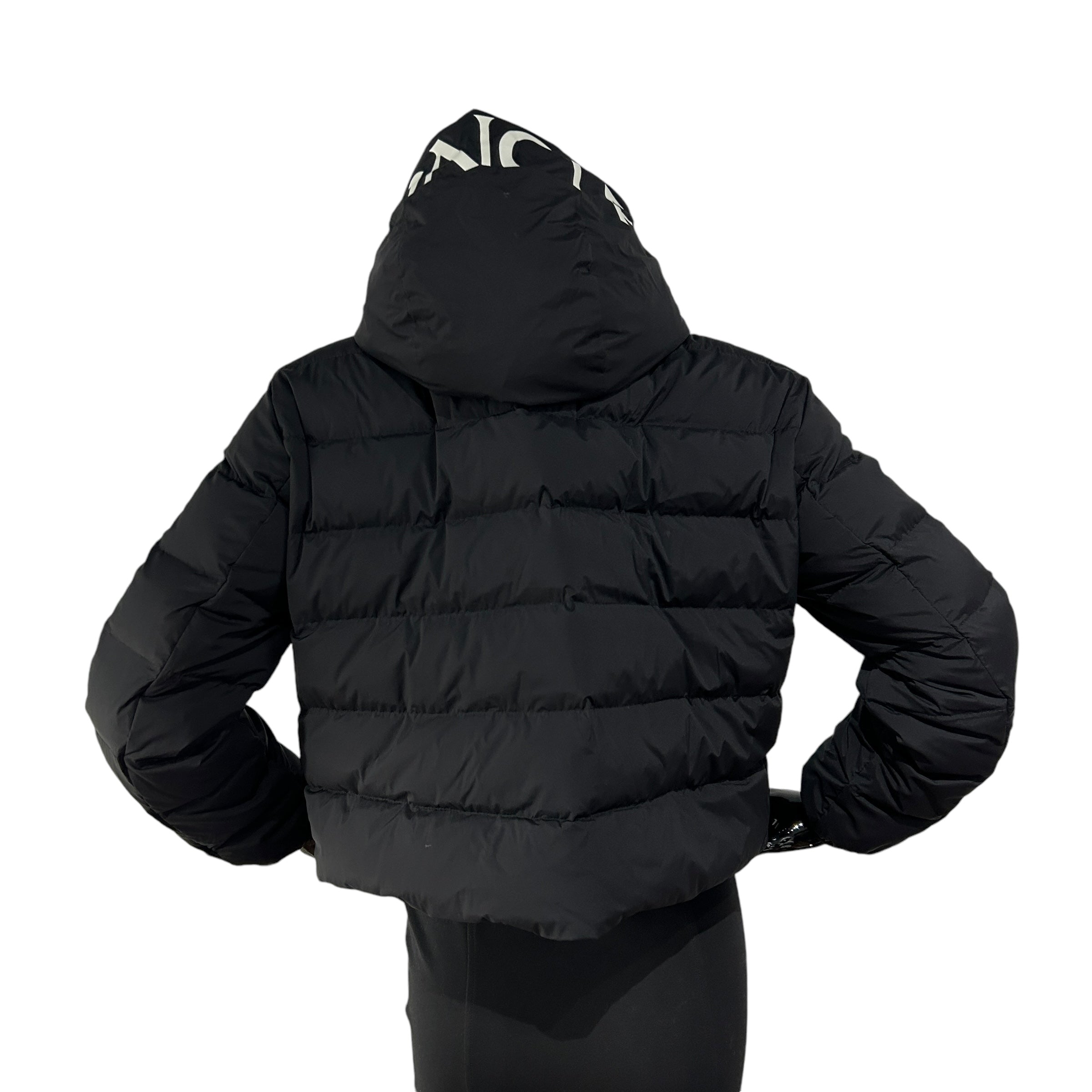 Black Nylon Down Fill Short Hooded Puffer Anwar Guibotto Jacket w/SBHW