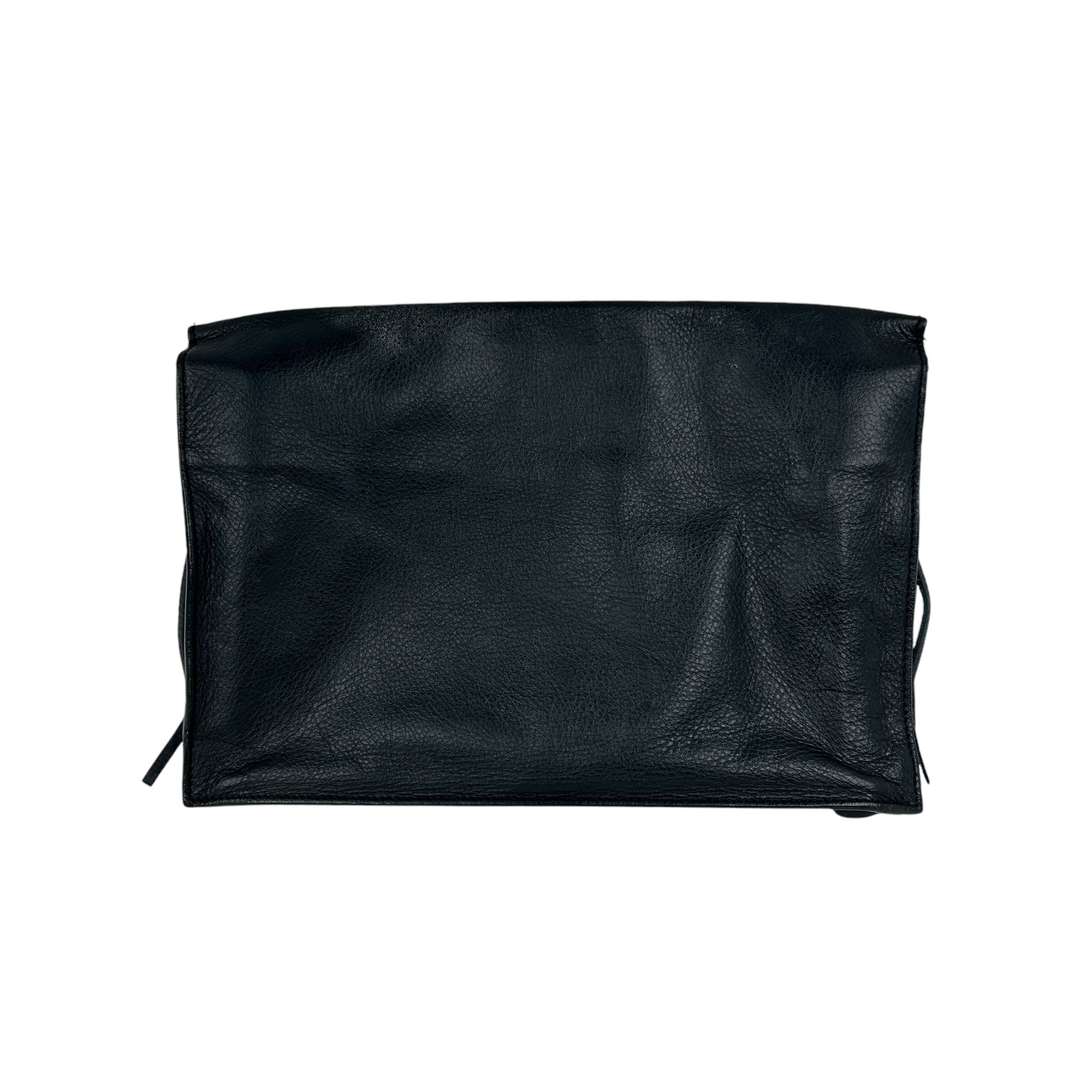 Black Calfskin Leather Paper Zip Around Site Clutch w/SHW