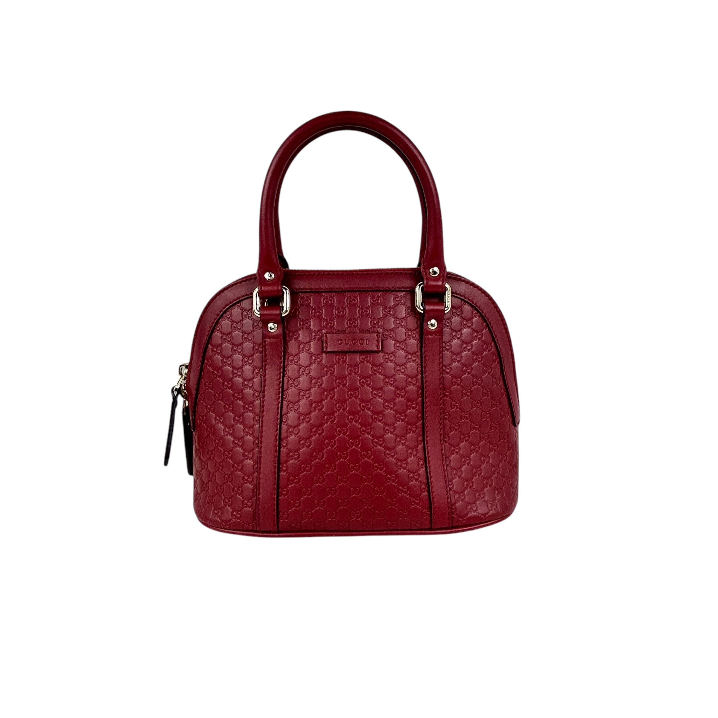 Micro Mini Red Monogram GG Guccissima Leather Dome Top Handle Bag w/ GHW