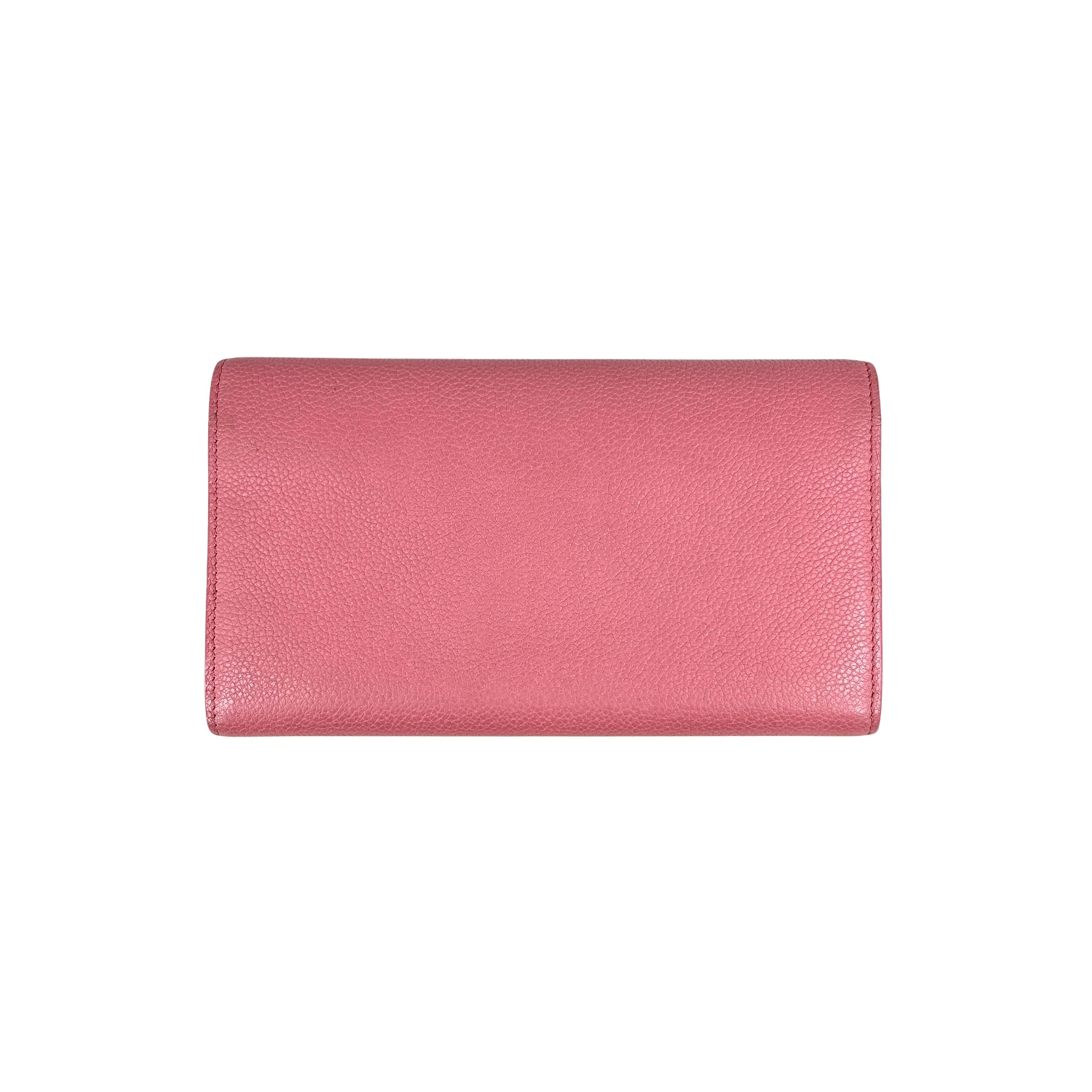 Pink Grained Calfskin Leather Long Wallet w/SHW