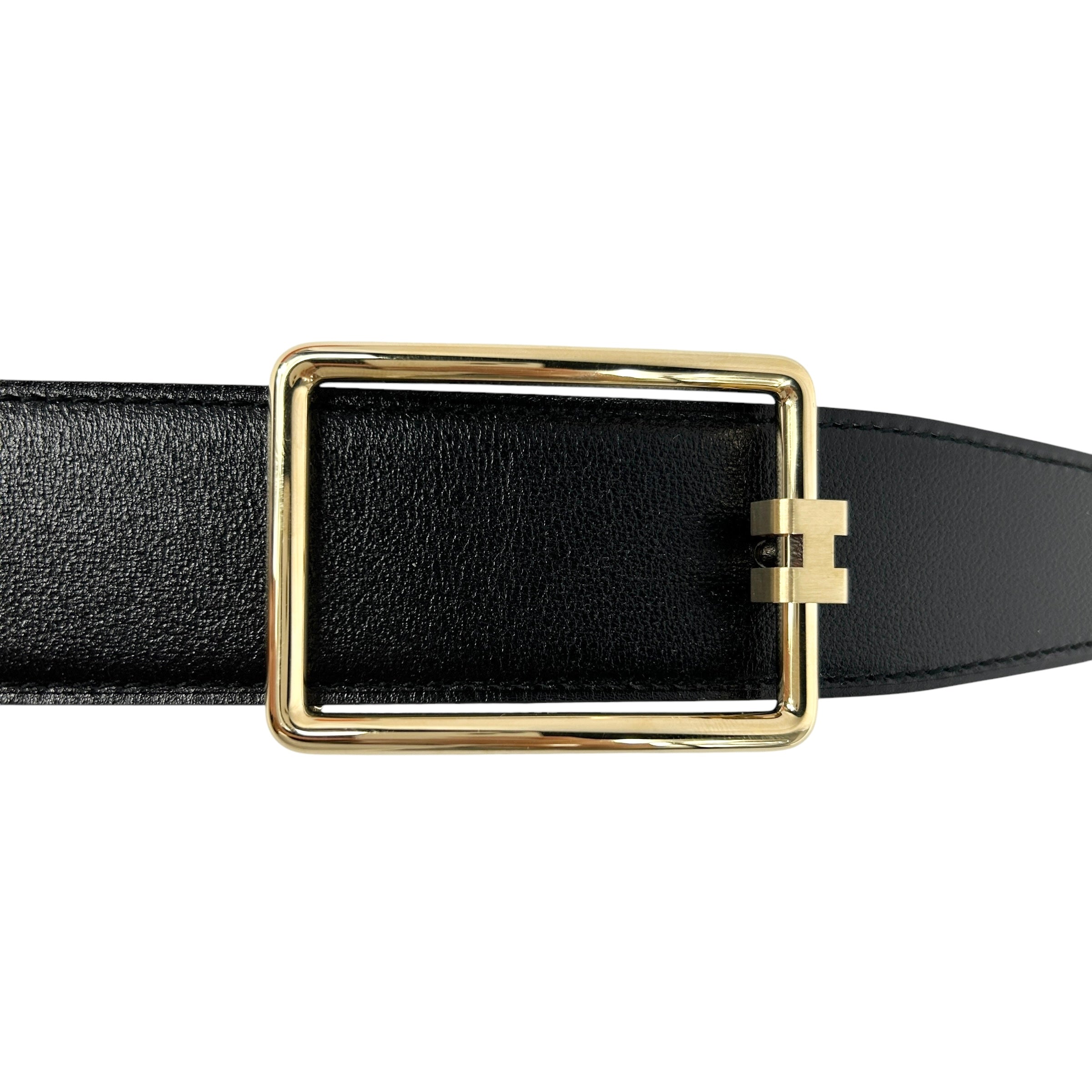 Reversible Noir/Ebene Tube H Buckle Belt 38mm w/GHW