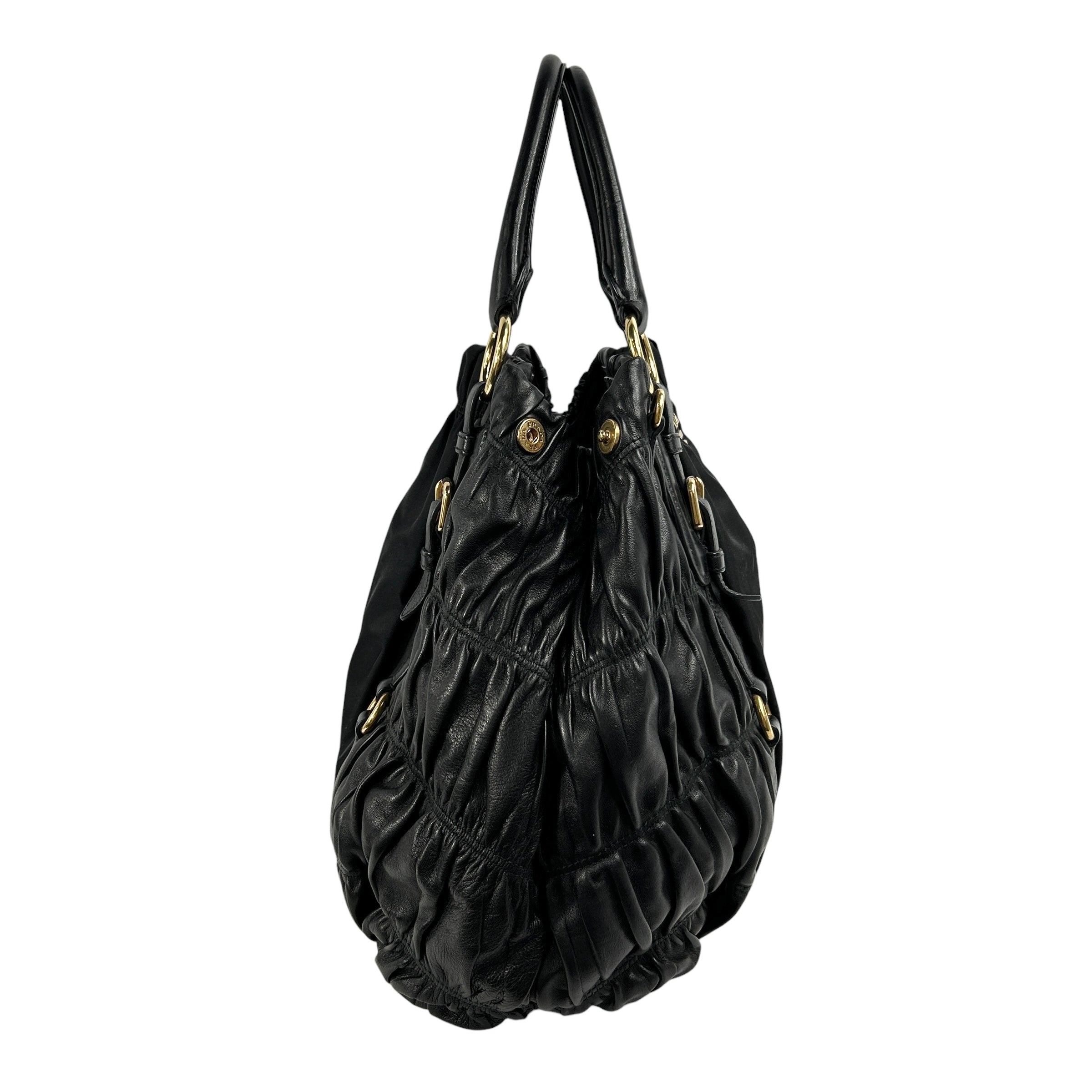 Black Nappa & Nylon Gaufre Tote w/GHW