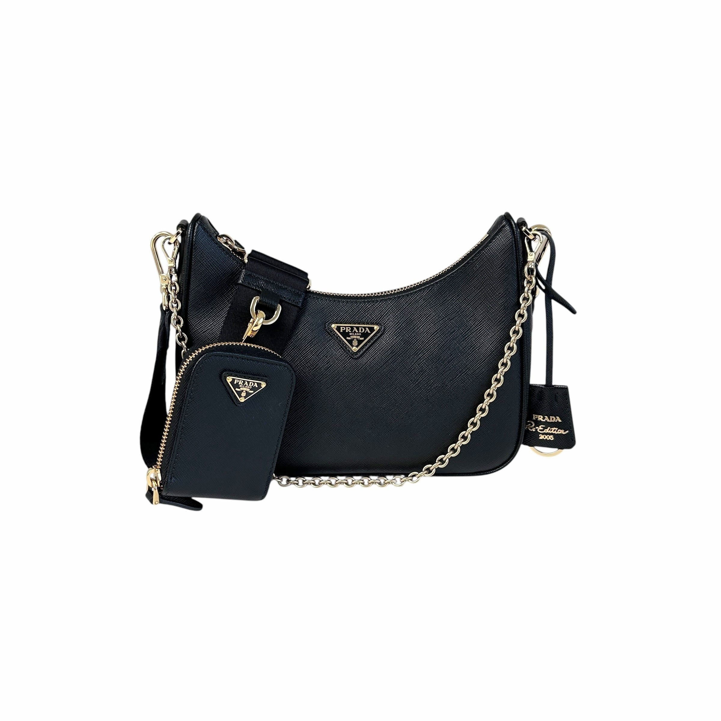 Re-Edition 2005 Black Saffiano Leather Bag w/GHW