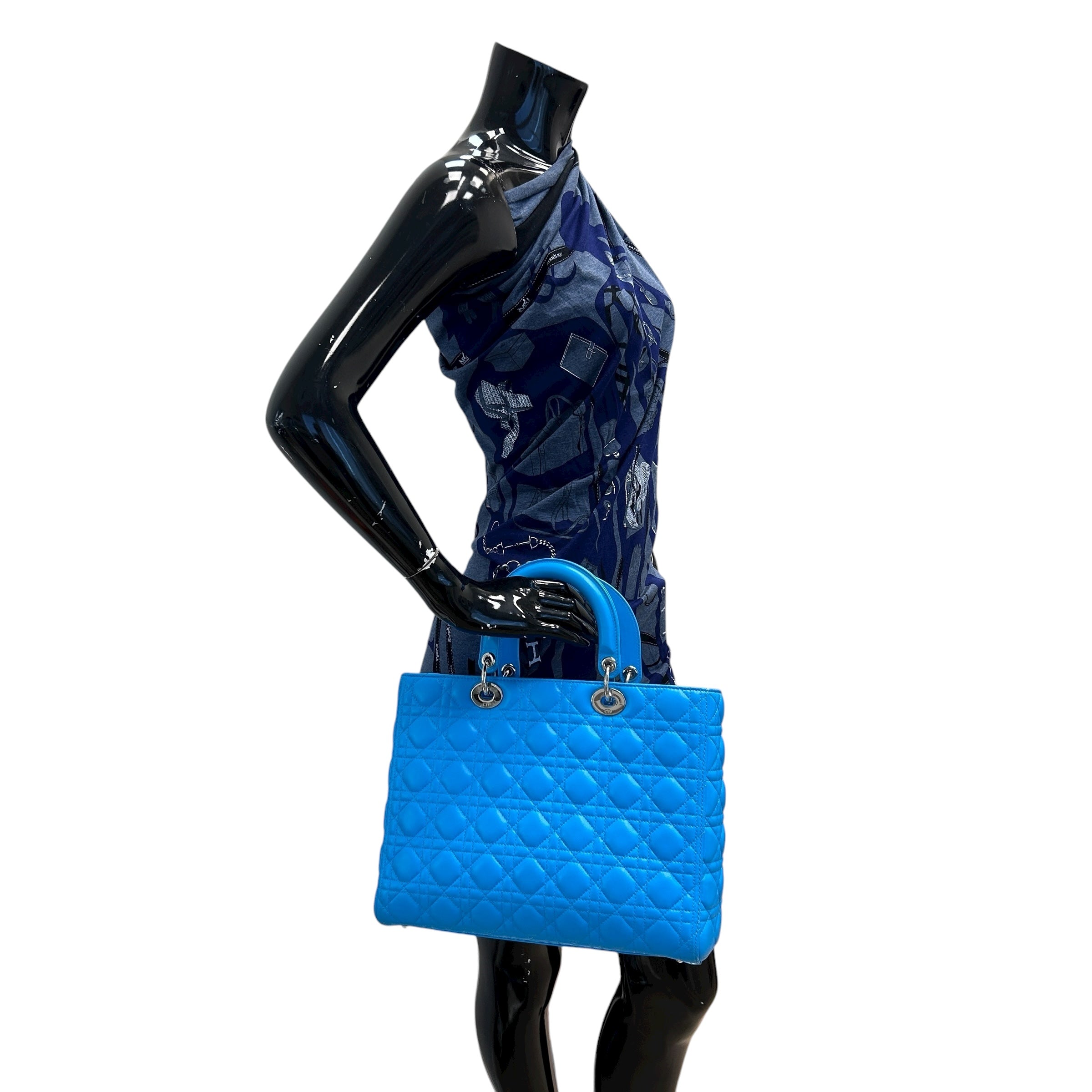 Blue Cannage Quilted Leather Large Lady Dior Bag w/SHW