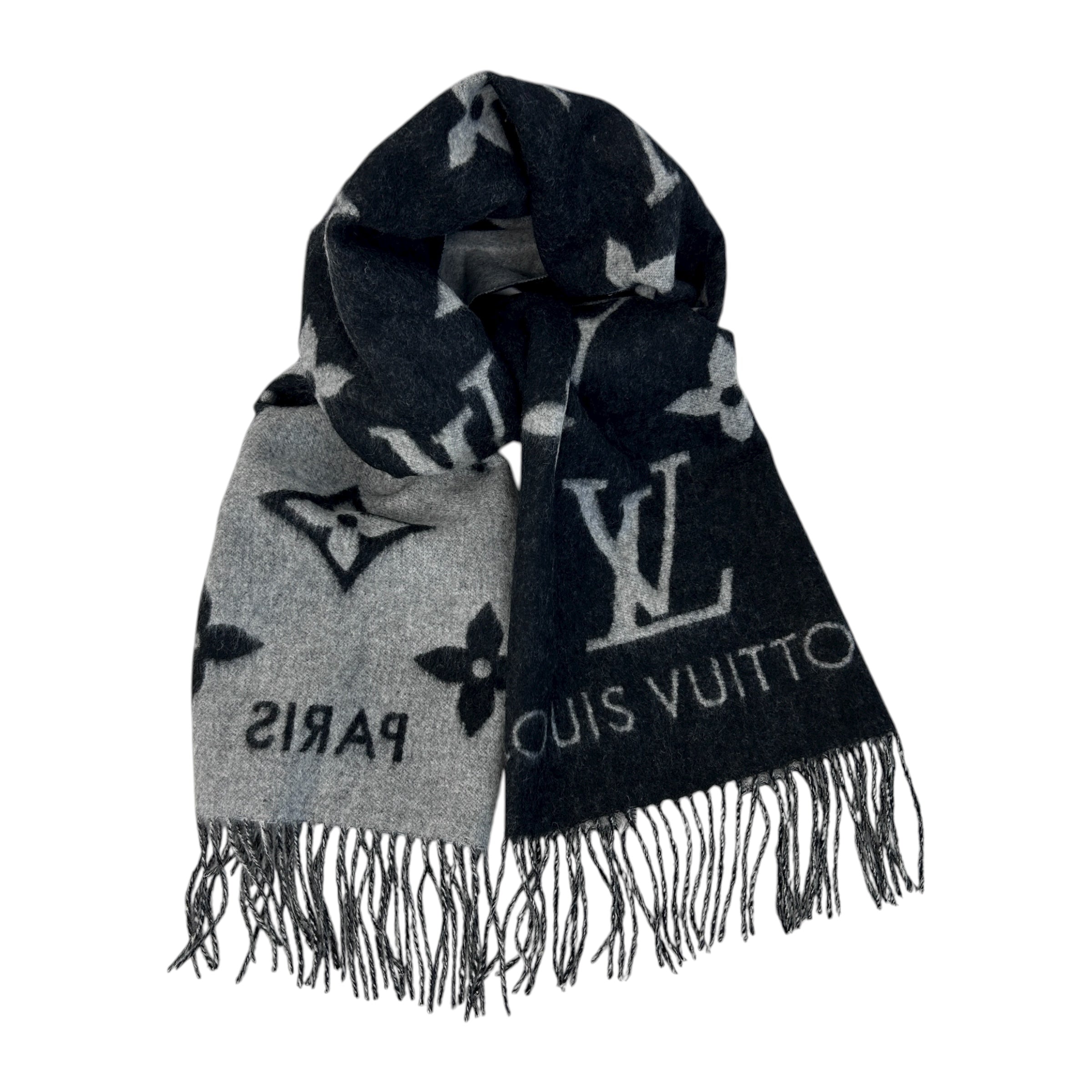 Black/Gray 100% Cashmere Monogram Reykjavik Scarf