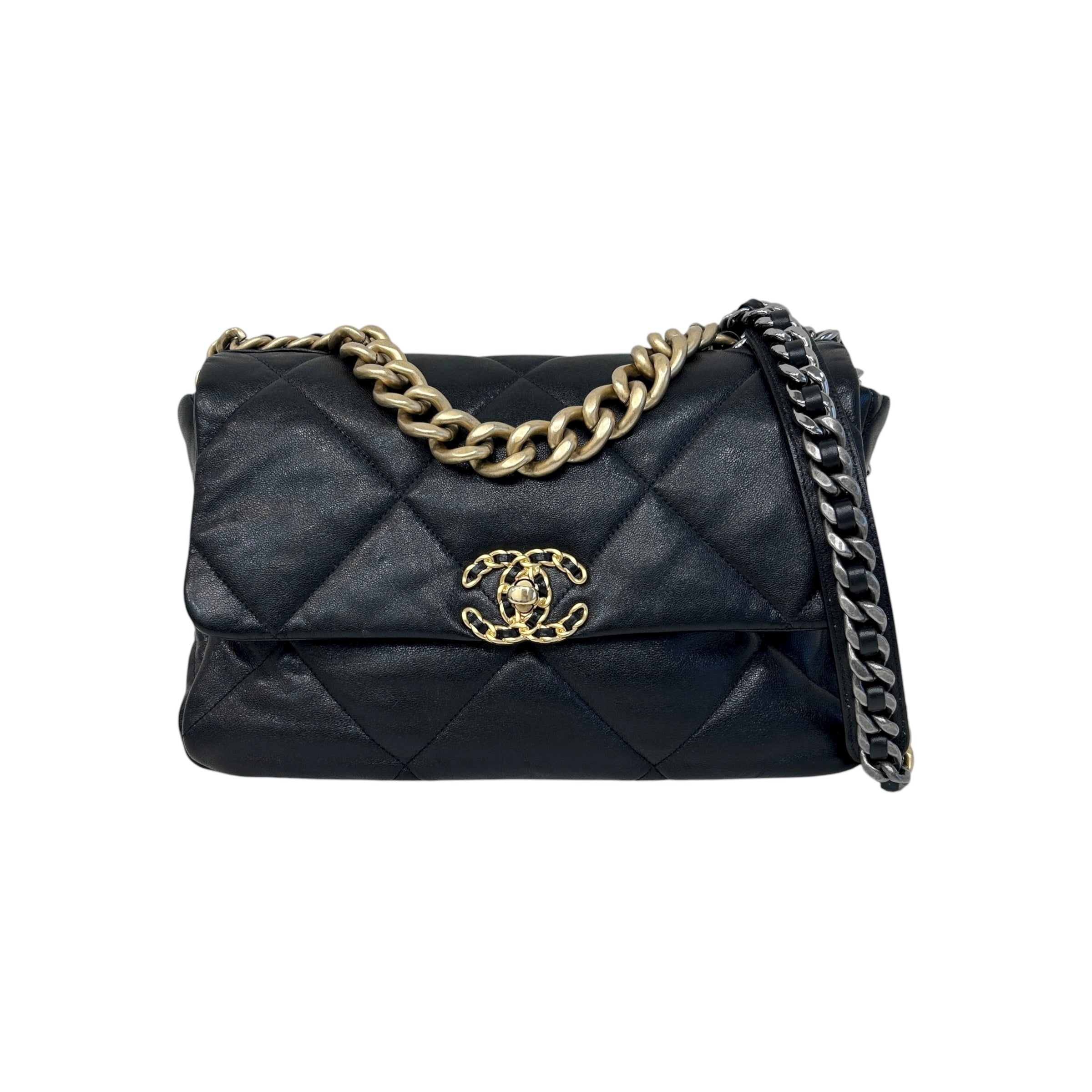 Chanel 19 Black Lambskin Large Flap Bag w/Mixed HW