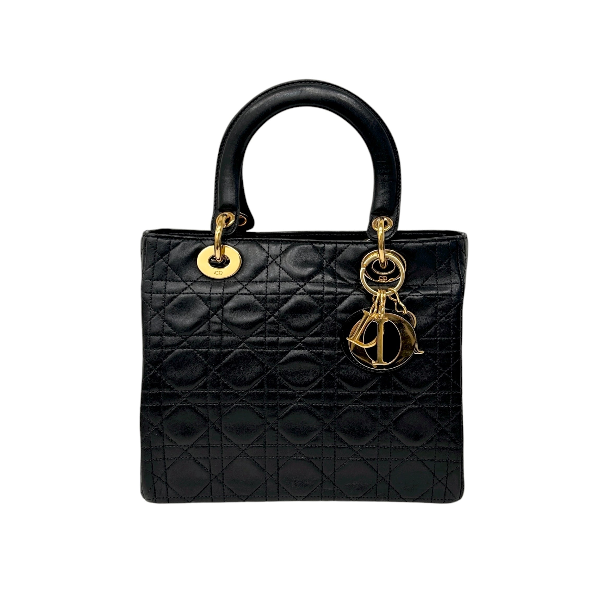 Vintage Black Quilted Leather Medium Lady Dior w/GHW