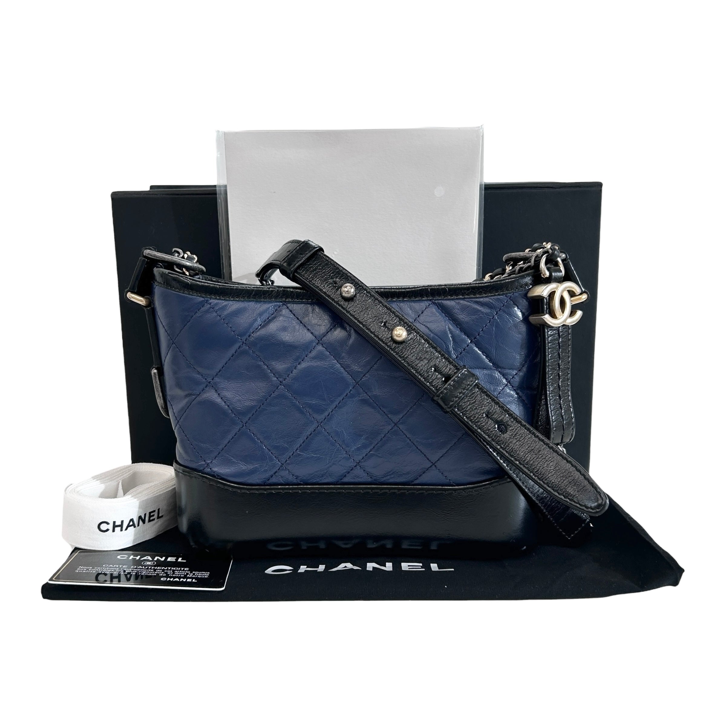 Blue Quilted Aged Calfskin Leather Small Gabrielle Hobo Bag w/GHW/SHW/RHW