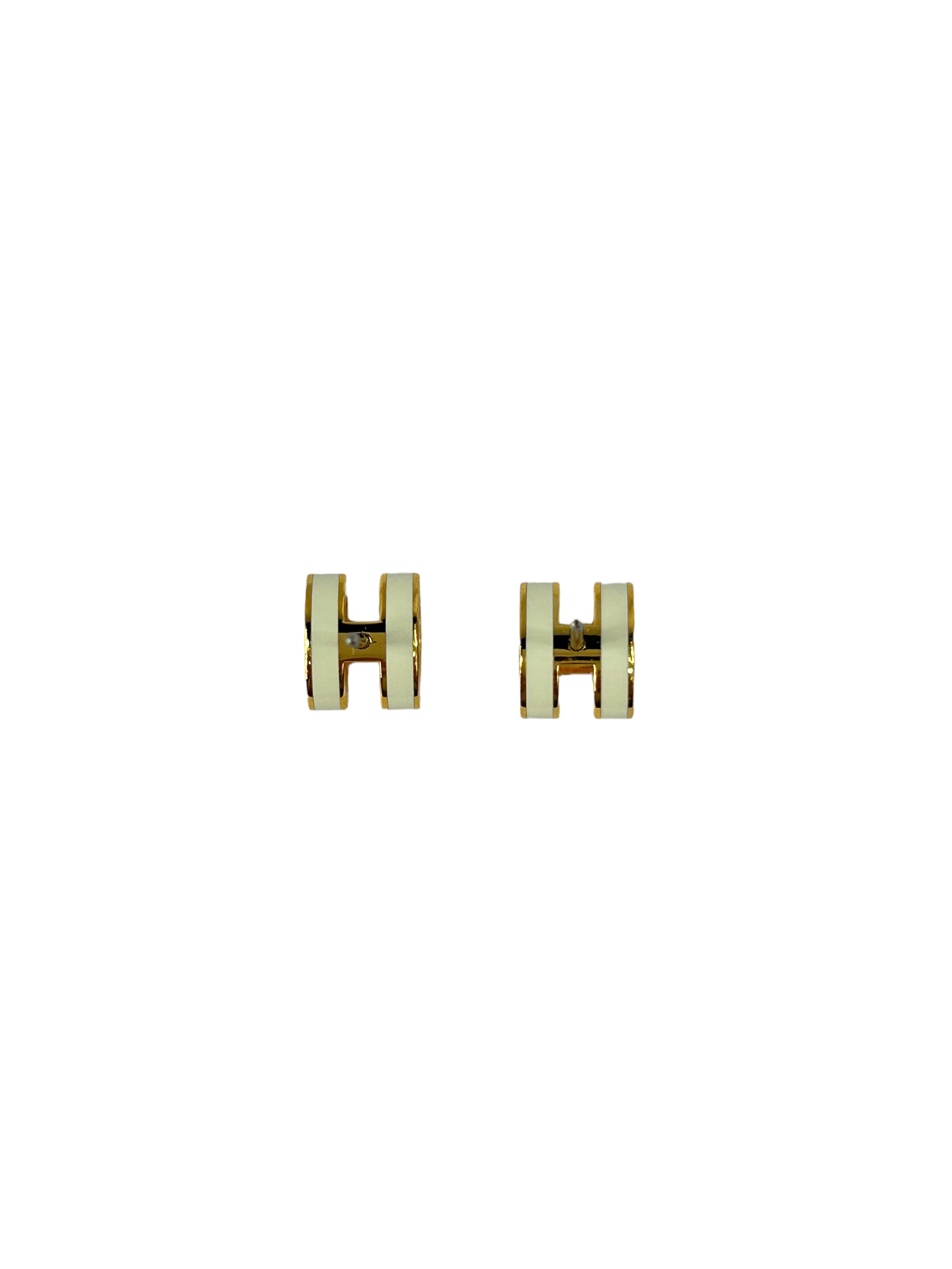 Mini White Enamel H Pop Earrings w/GHW