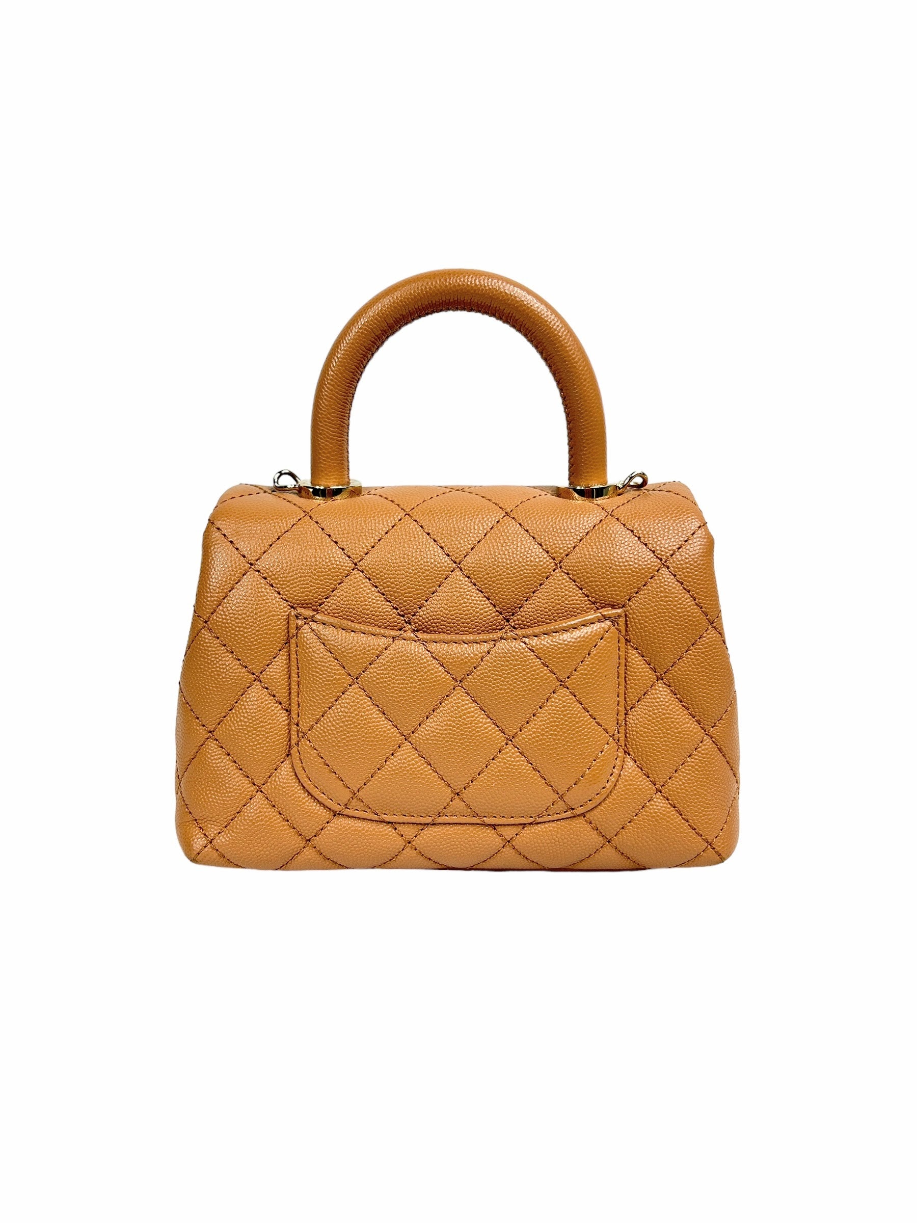 Caviar Camel Quilted Extra Mini Coco Handle w/LGHW