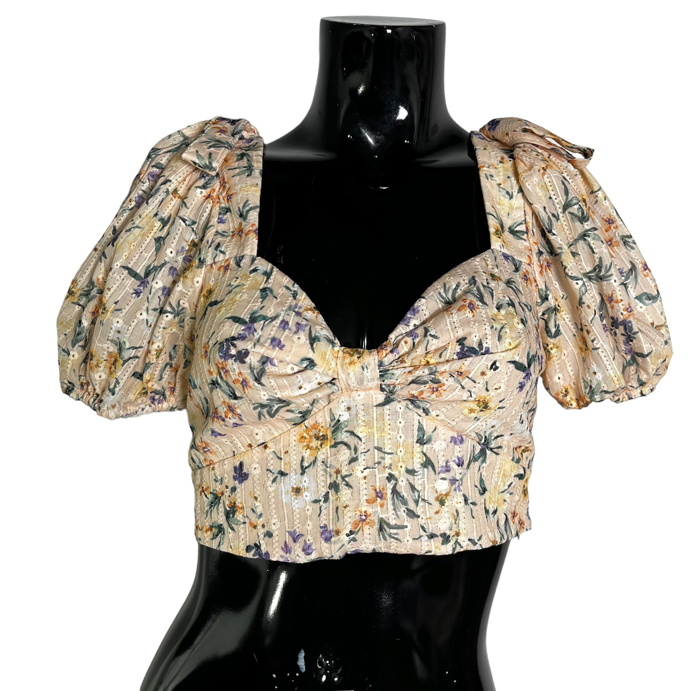 LOVERS & FRIENDS Floral Crop Top with Puffy Sleeves