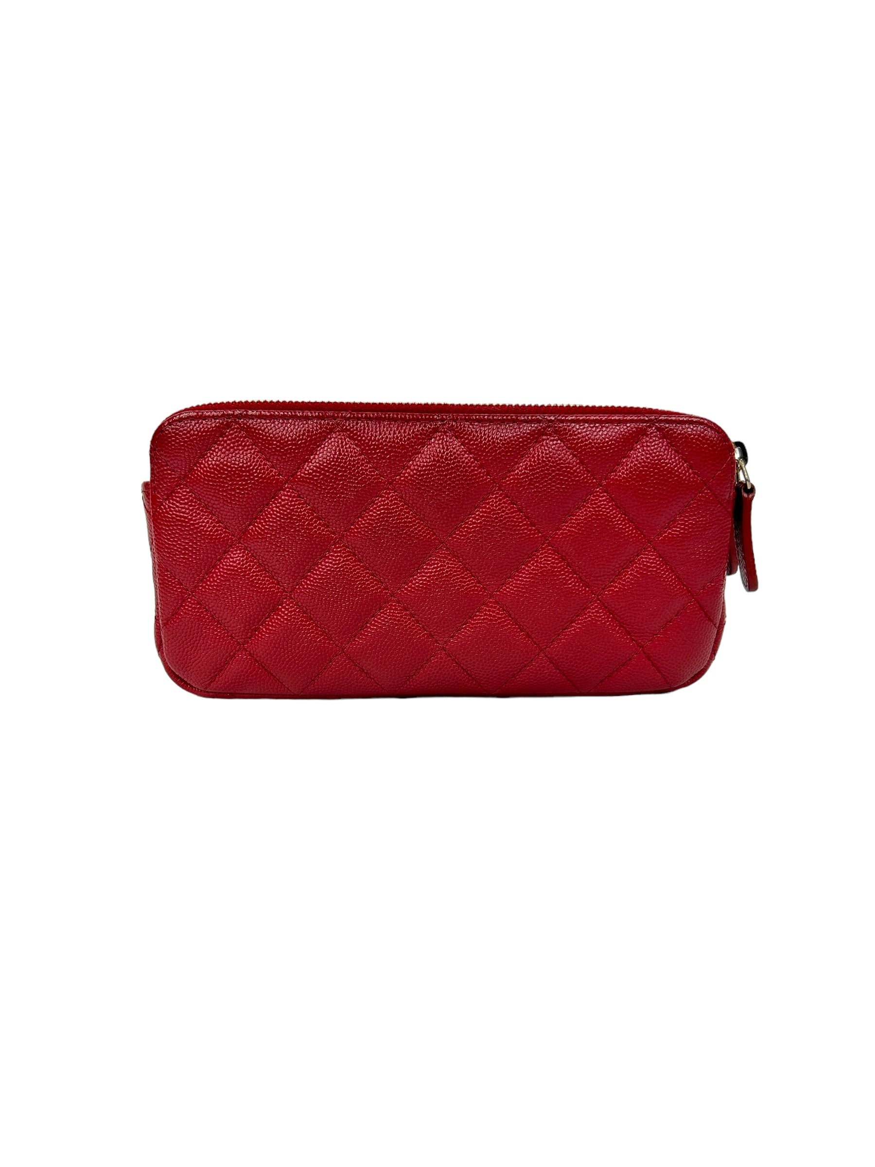 Red Caviar Quilted Double Zip Wallet On Chain w/GHW,