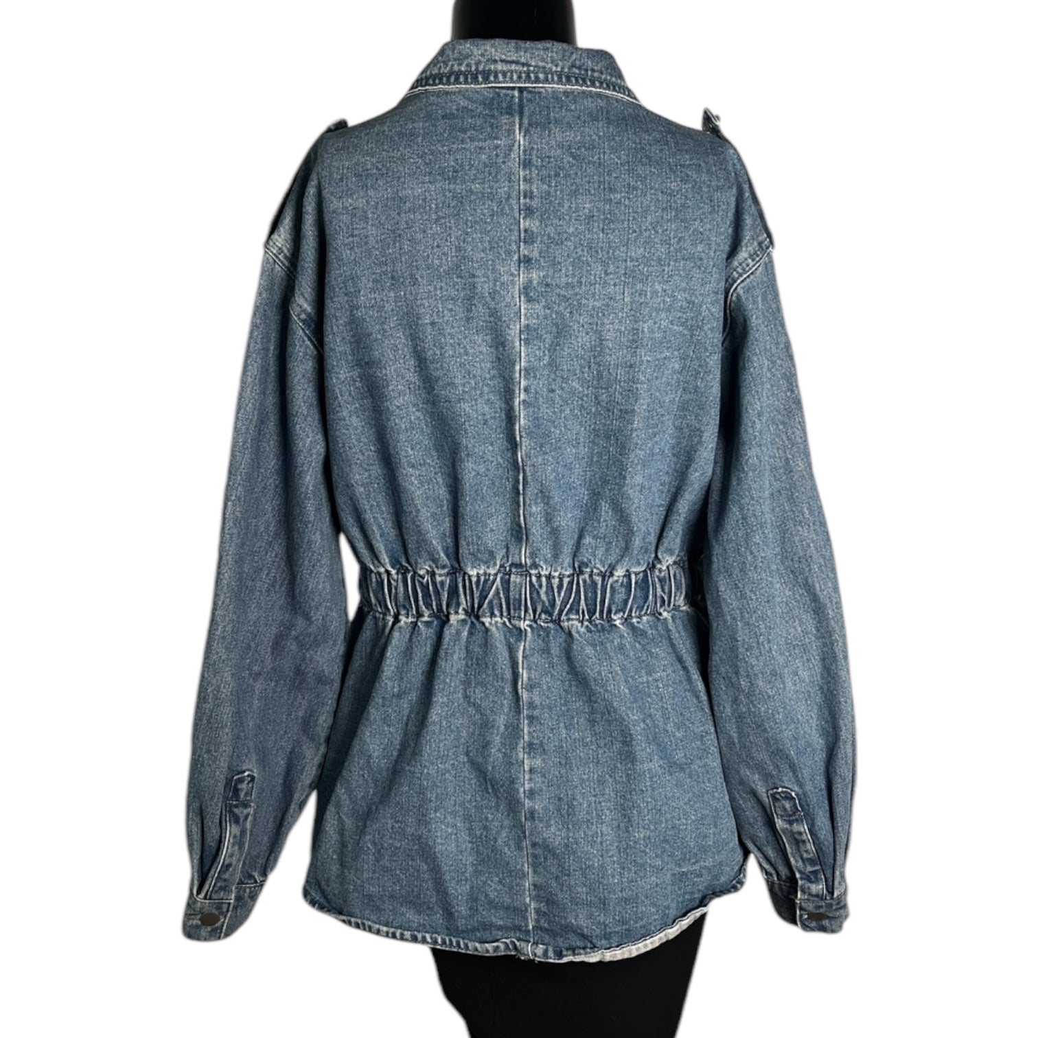 MY DEAREST Light Blue Denim Belted Jacket w/ Pocket Fringe Crystals