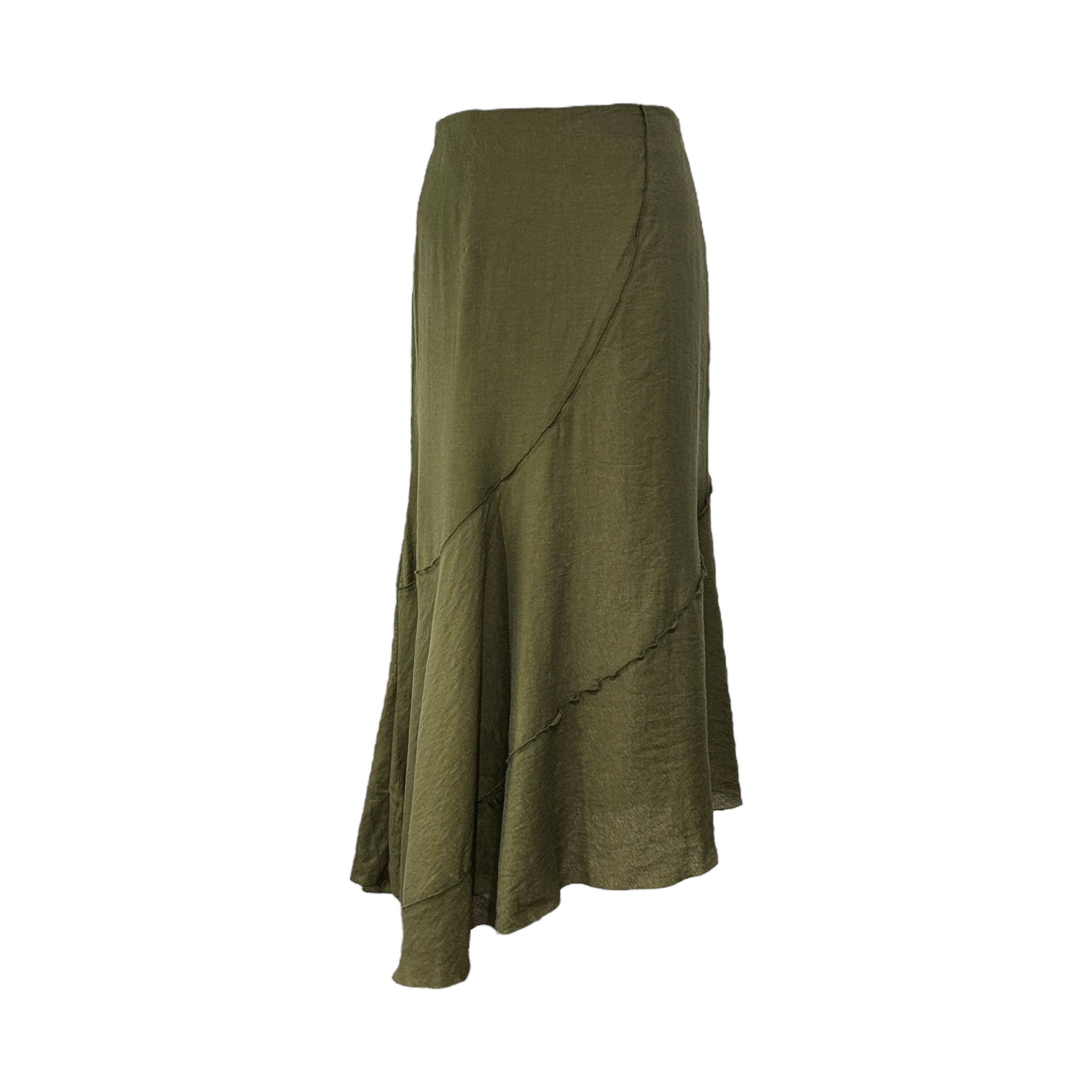 URBAN REVIVO Olive Green Long Angled Skirt