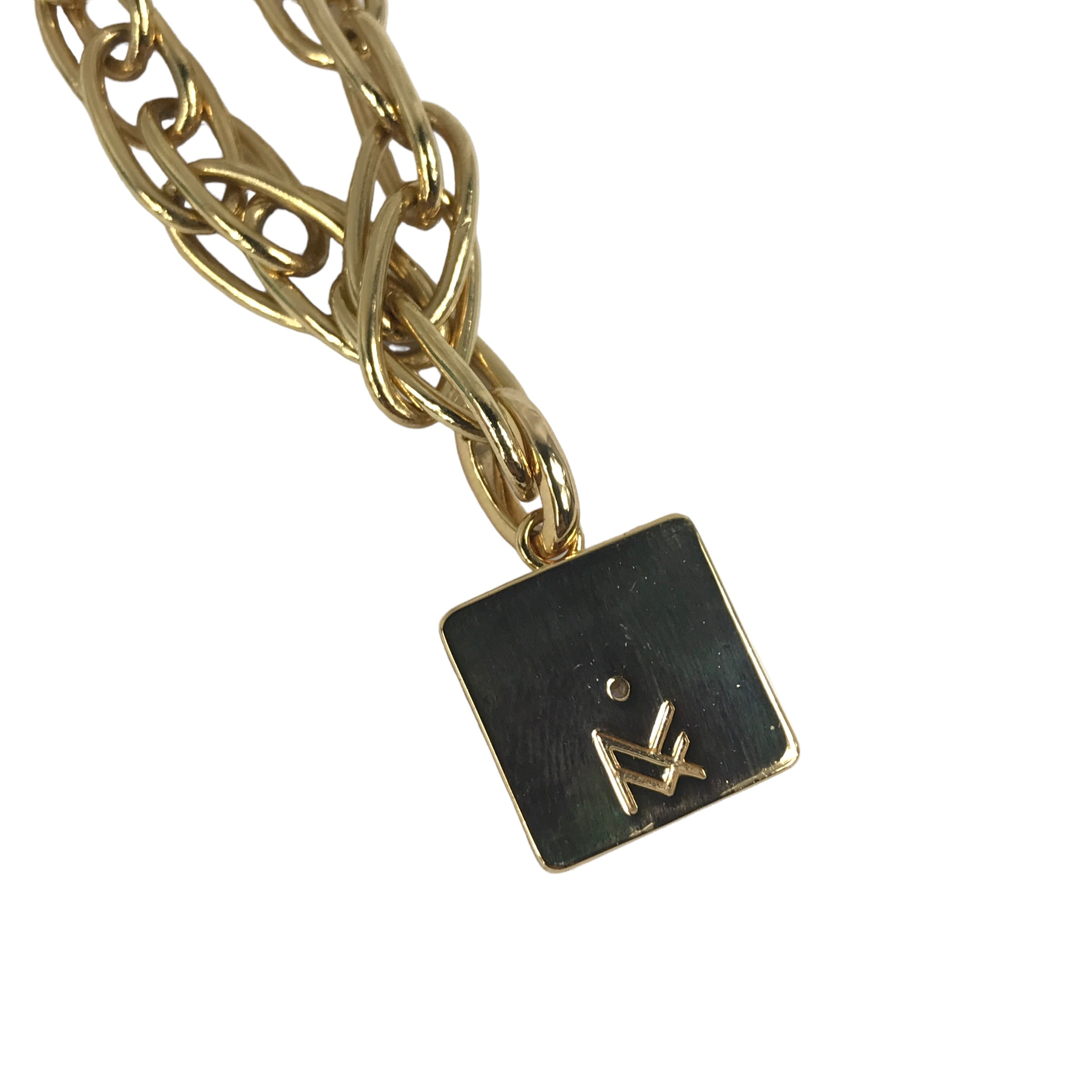 MIRANDA FRYE Gold Plated Silver Chunky Chain Necklace w/Square Pendant w/ Tiny Crystal