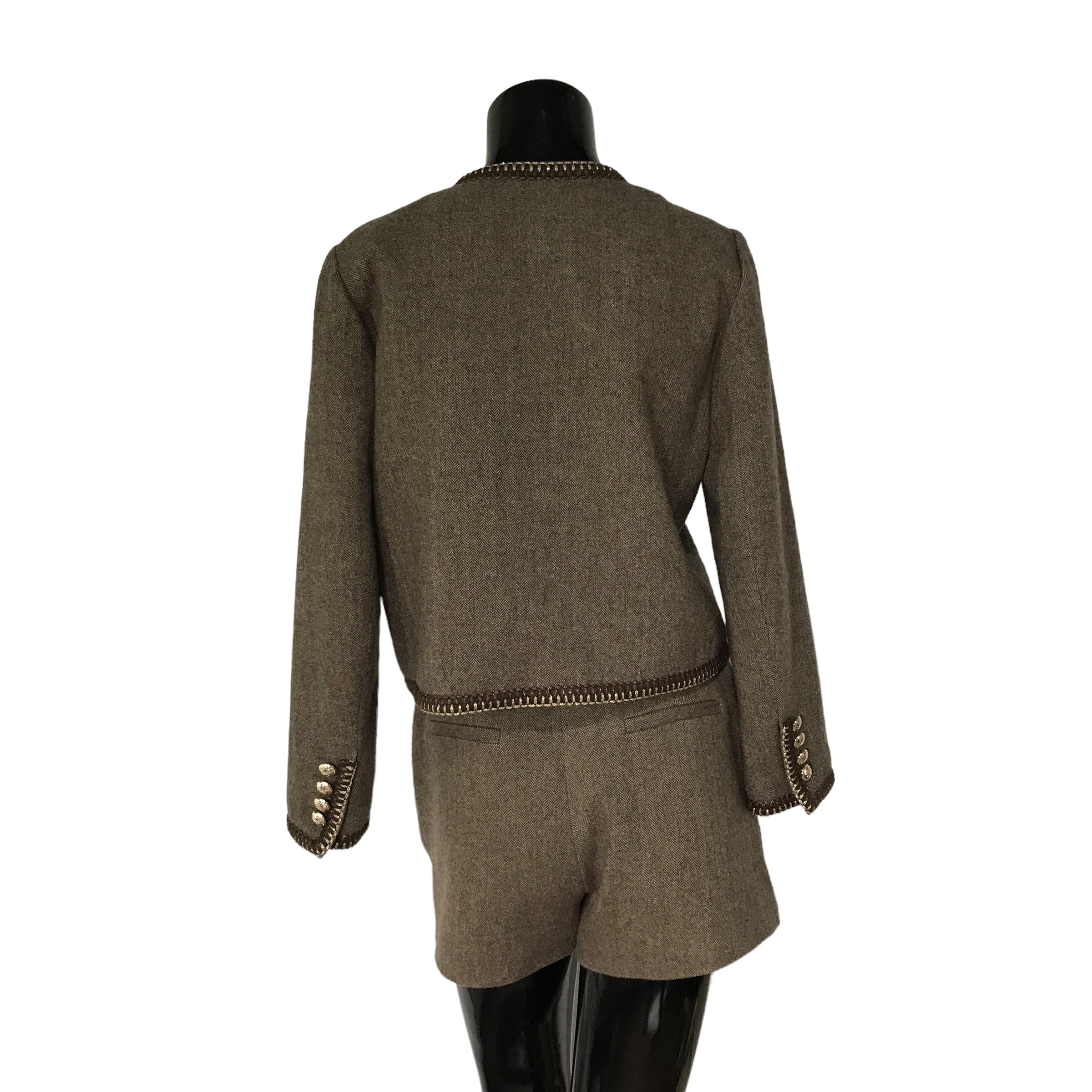 GOELIA Retro Brown Washable Woolen Jacket with Matching Shorts Set