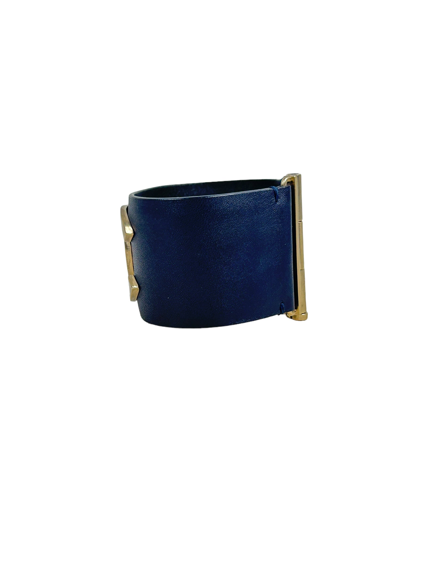 Exclusive Edition Navy Grained Leather CC Logo Cuff