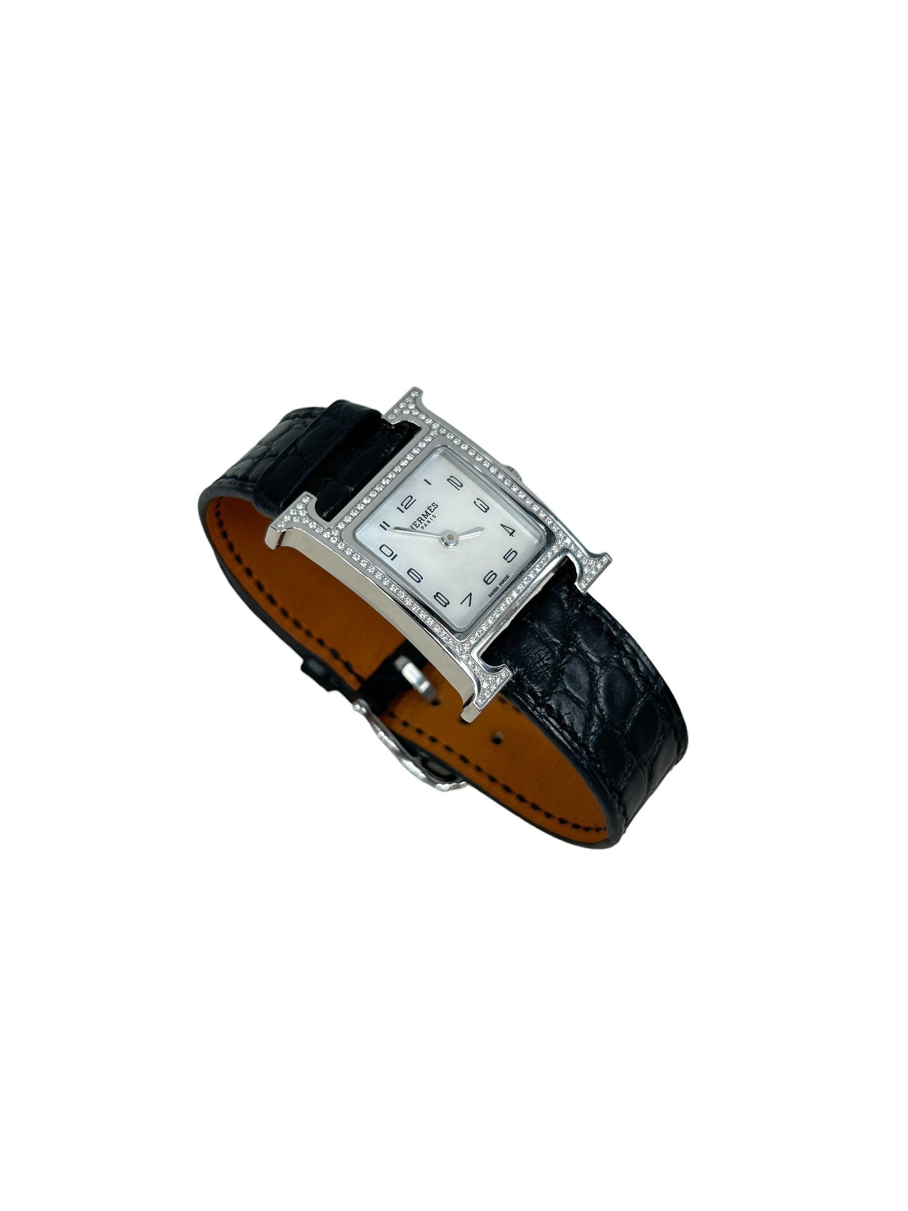 Heure H PM Acier VVS 116 (.24 ct) Diamond/ Mother of Pearl dial and Matte Alligator Strap watch in SHW