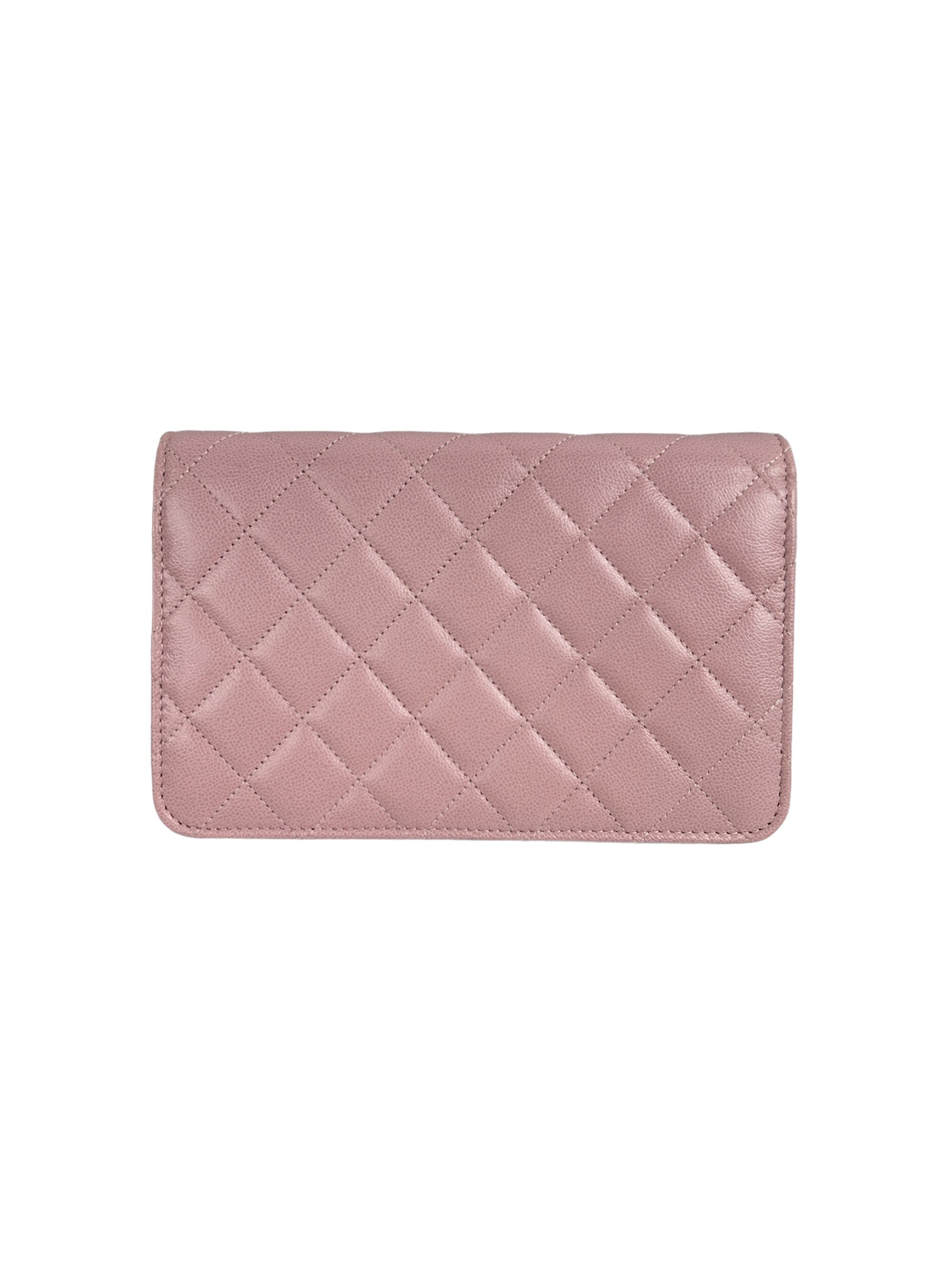 Rose Clair Caviar Quilted Wallet On Chain w/GHW- ON LAYAWAY