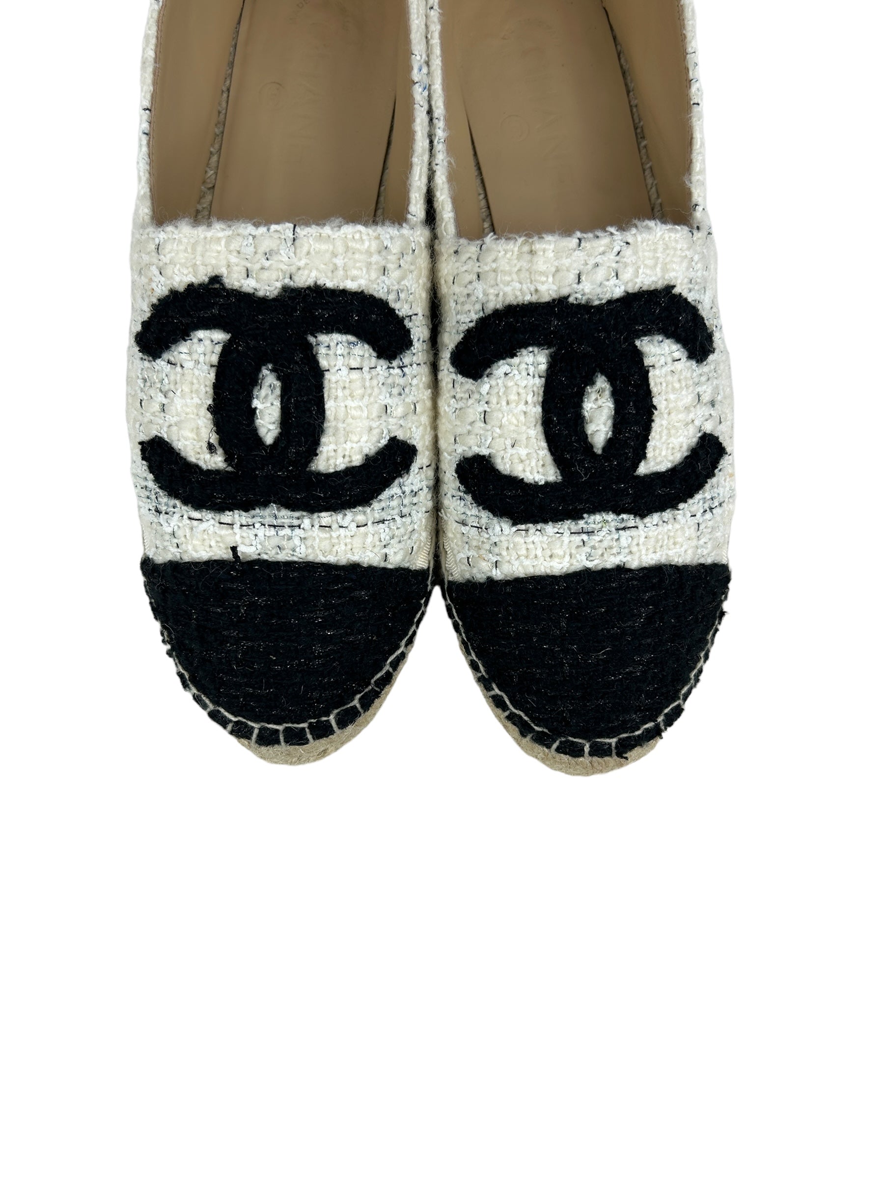 Black/ White Tweed Fabric Espadrilles