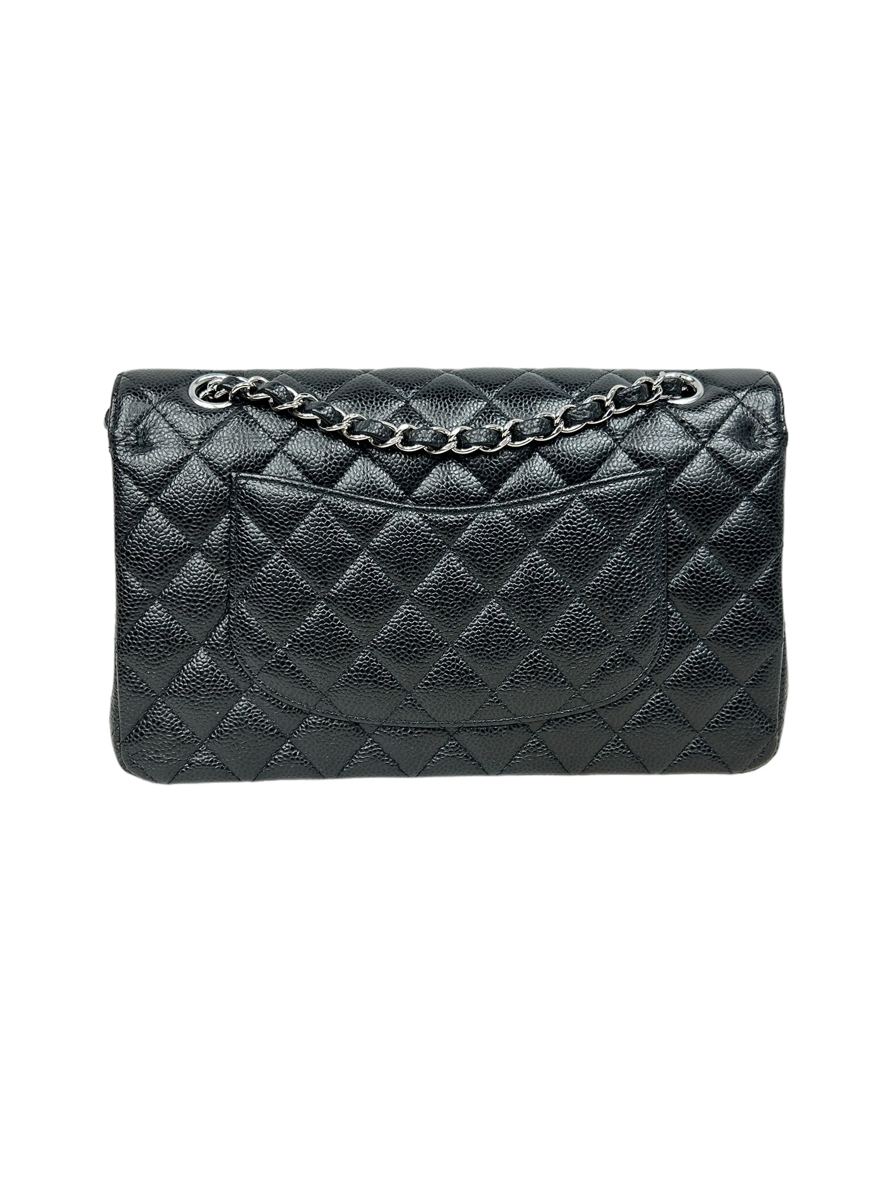 Black Caviar Quilted Small Double Flap Classic W/SHW